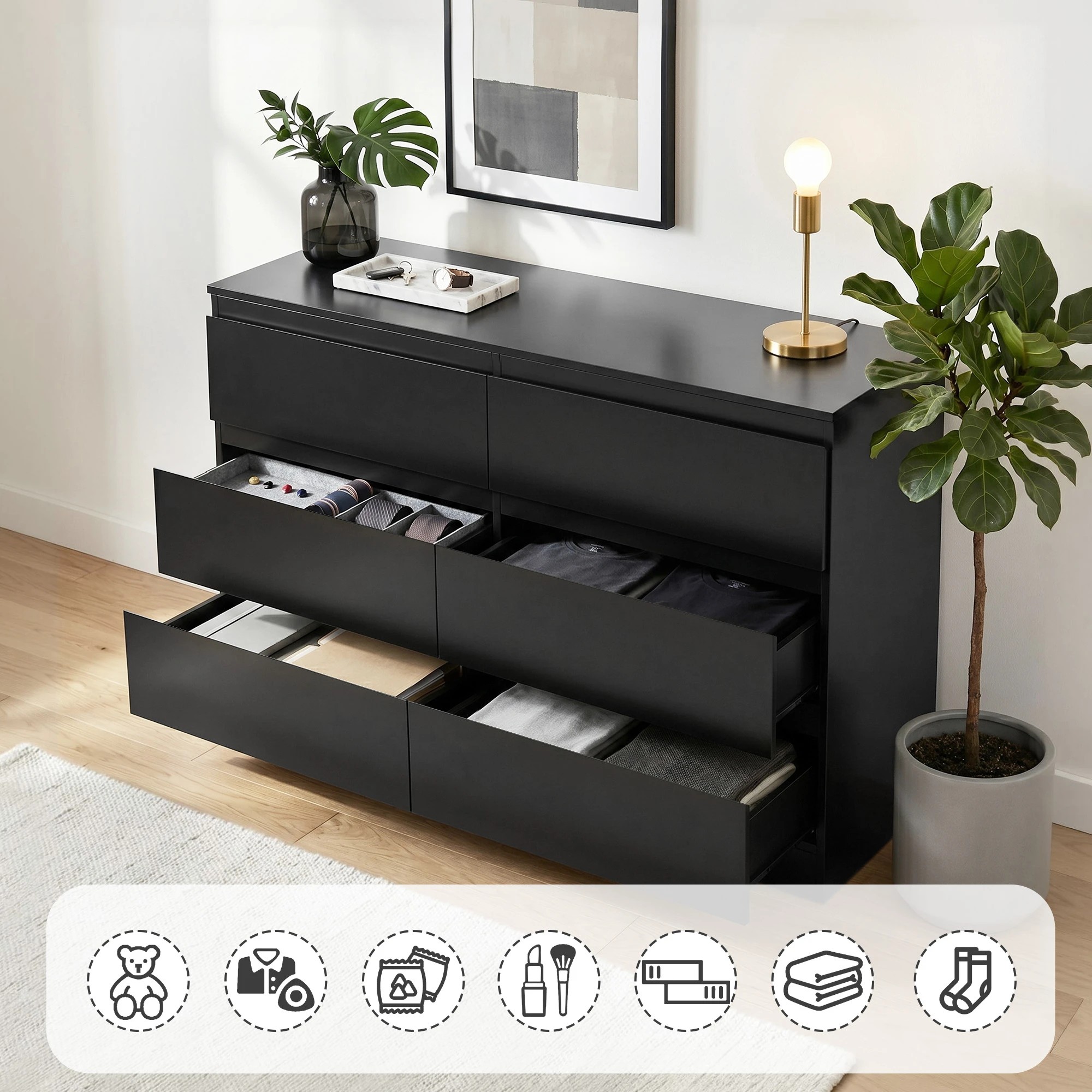 4 Artiss 6 Chest of Drawers Storage Cabinet - Black, 4 of 9