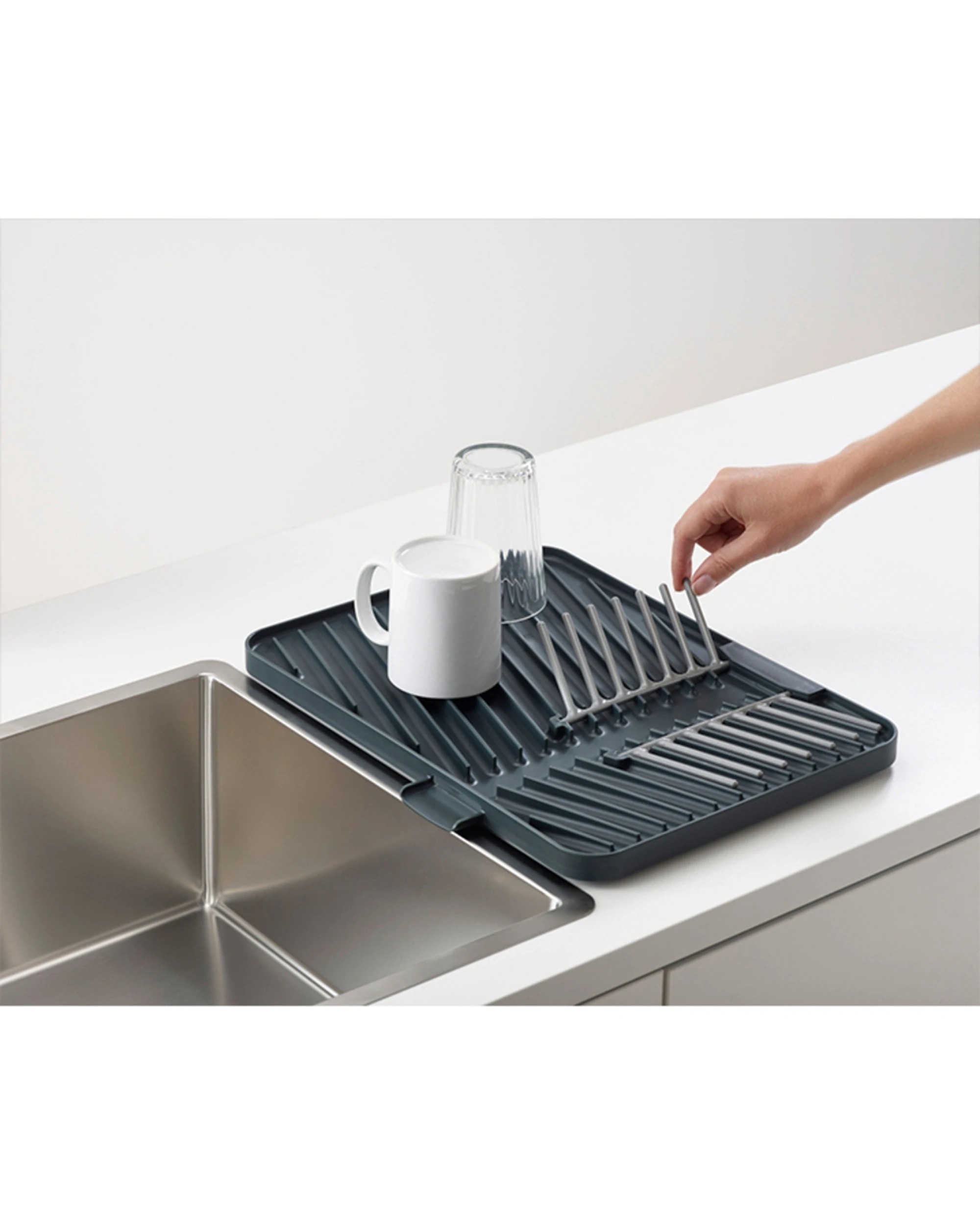 2 Joseph Joseph Flip Up Adjustable Draining Board With Pop-Up Plate Rack - Charcoal, 2 of 7