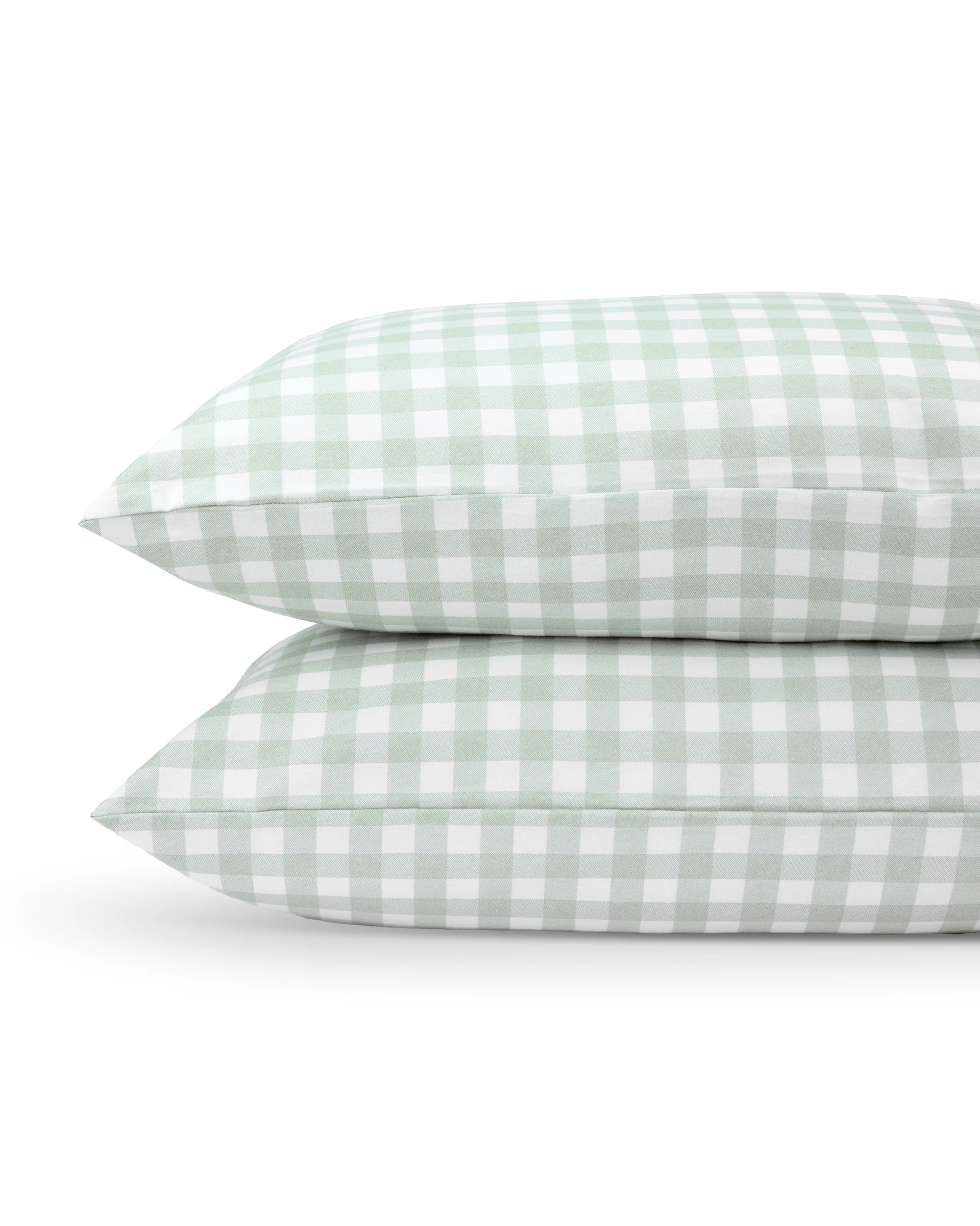 2 Gingham Cotton Flannelette Sheet Set - King Bed, Sage, 2 of 7