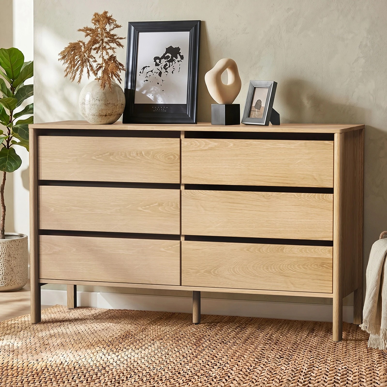 3 Oikiture 6 Chest Of Drawers Dresser Lowboy Storage Handle-Free Bedroom - Natural, 3 of 8