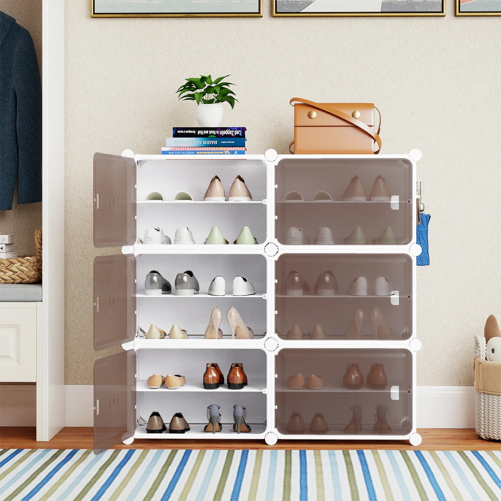 2 Costway Shoe Rack 6 Tier Shoe Storage Cabinet w/Removable Shelves Hooks Closet Organizer, 2 of 5