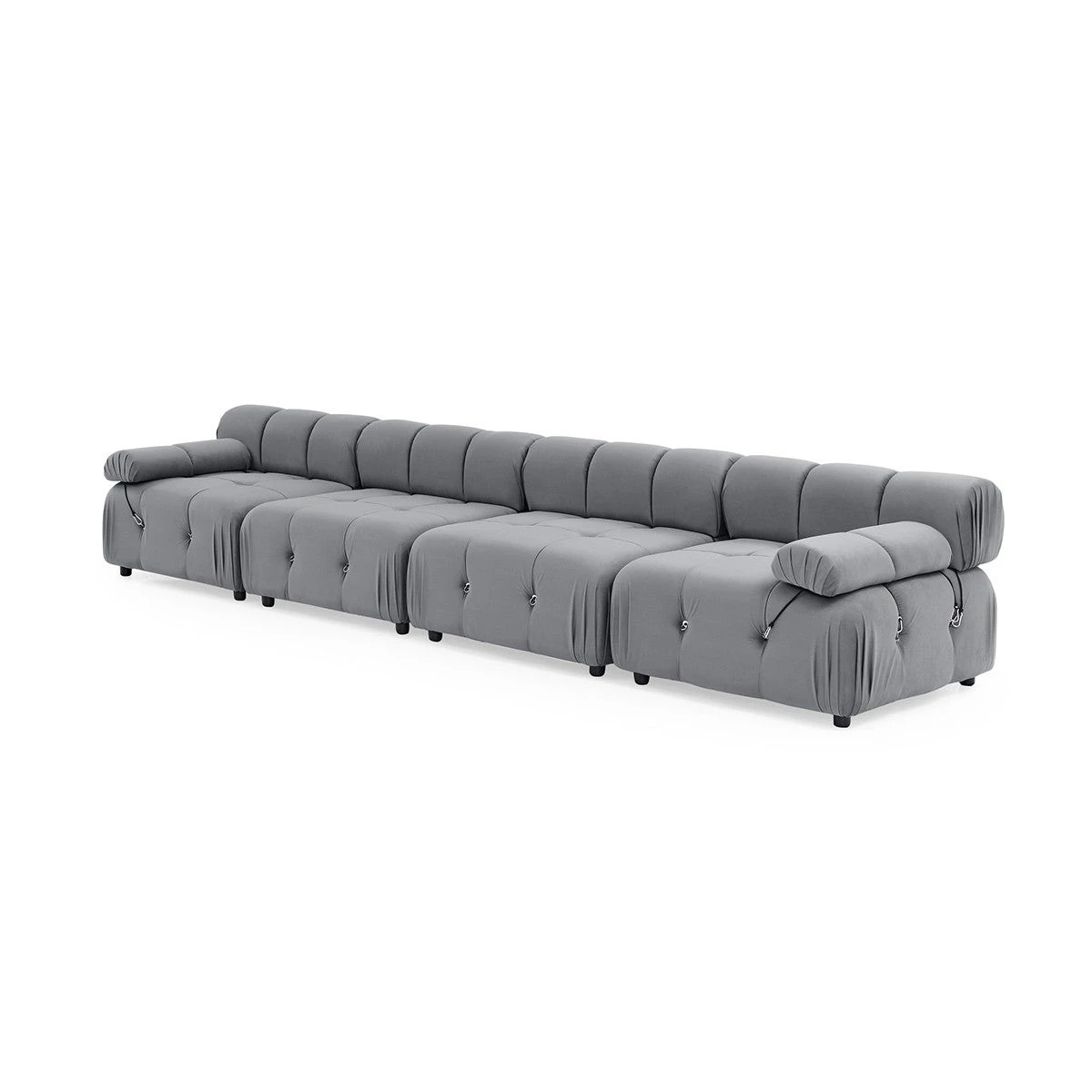 2 Foret 4 Seater Sofa Modular Arm Tufted Velvet Lounge Couch Chaise Light Grey, 2 of 9