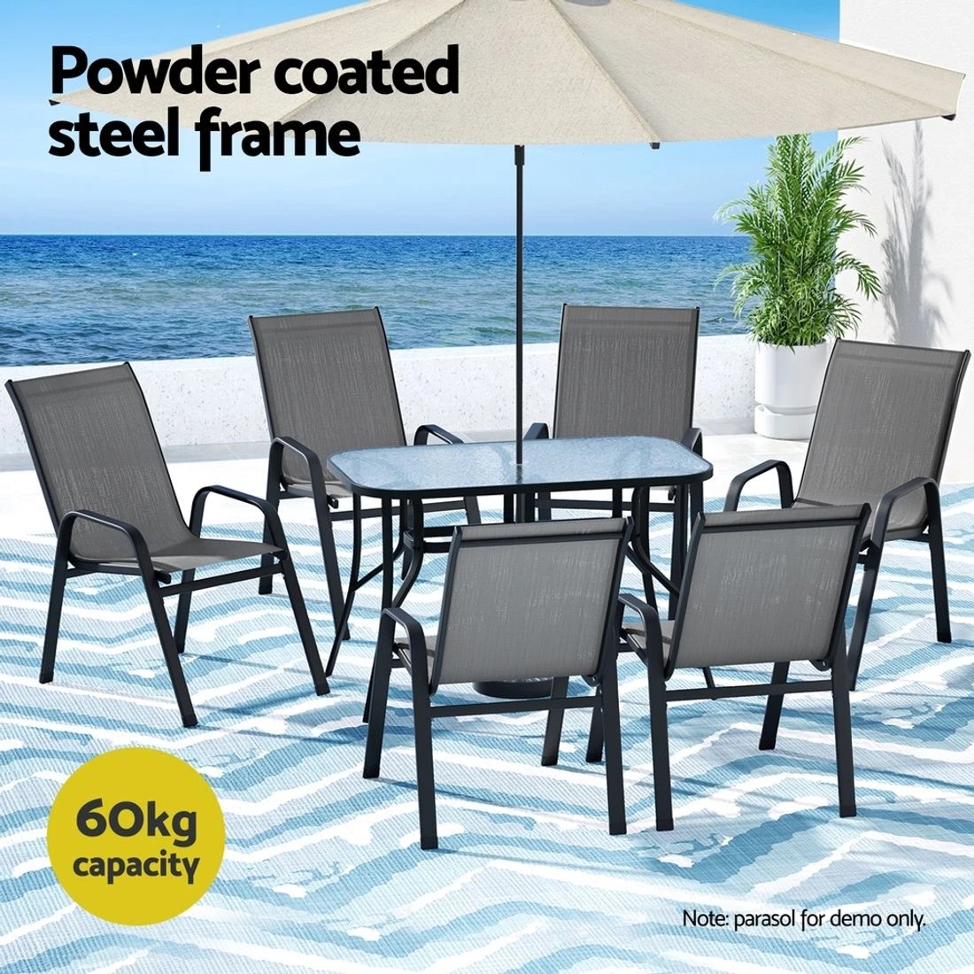 4 Gardeon 7PC Outdoor Dining Set Table and Chairs - Grey, 4 of 6