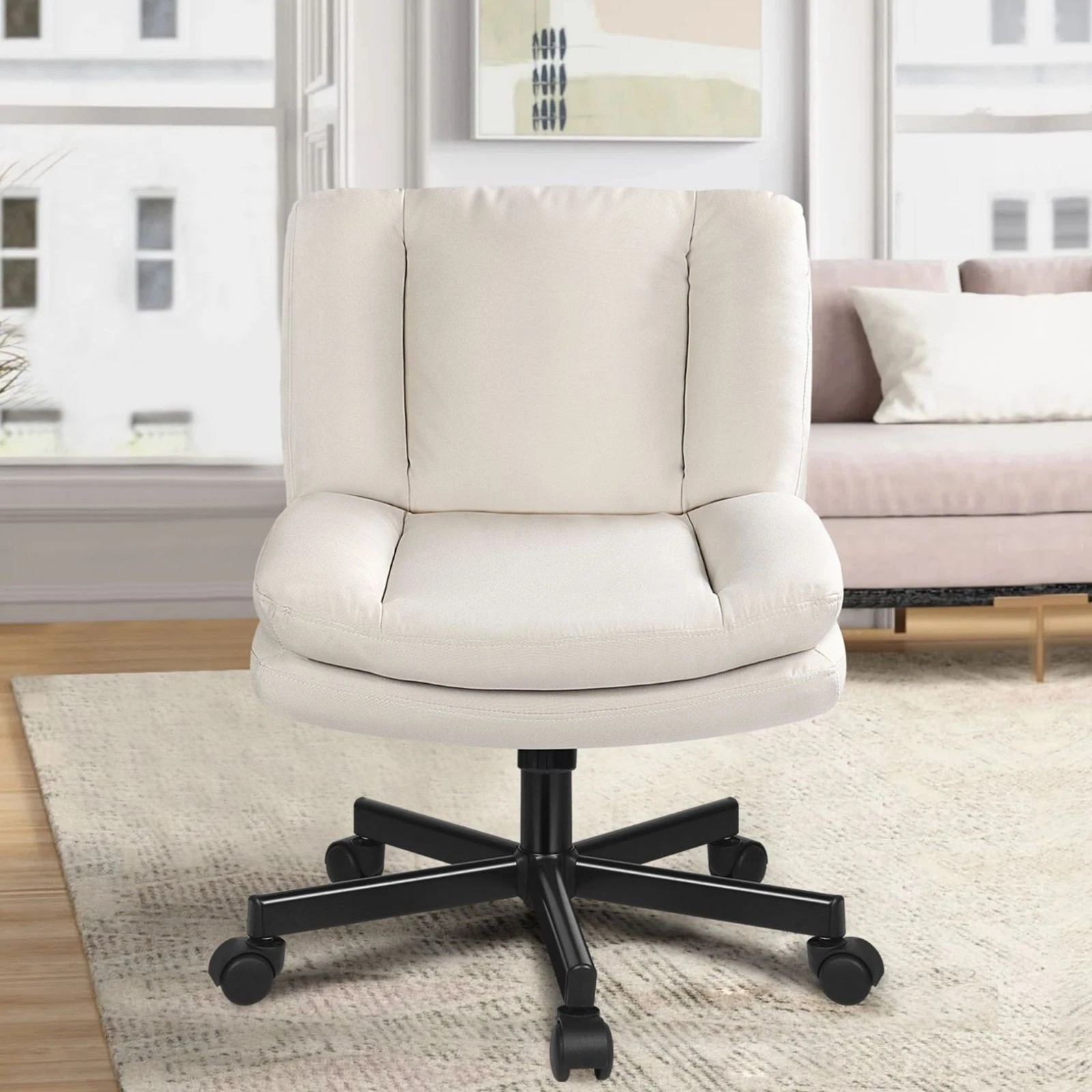 5 Alfordson Armless Office Desk Chair Mid Back Wide Seat w/ Wheels Fabric - Beige, 5 of 10