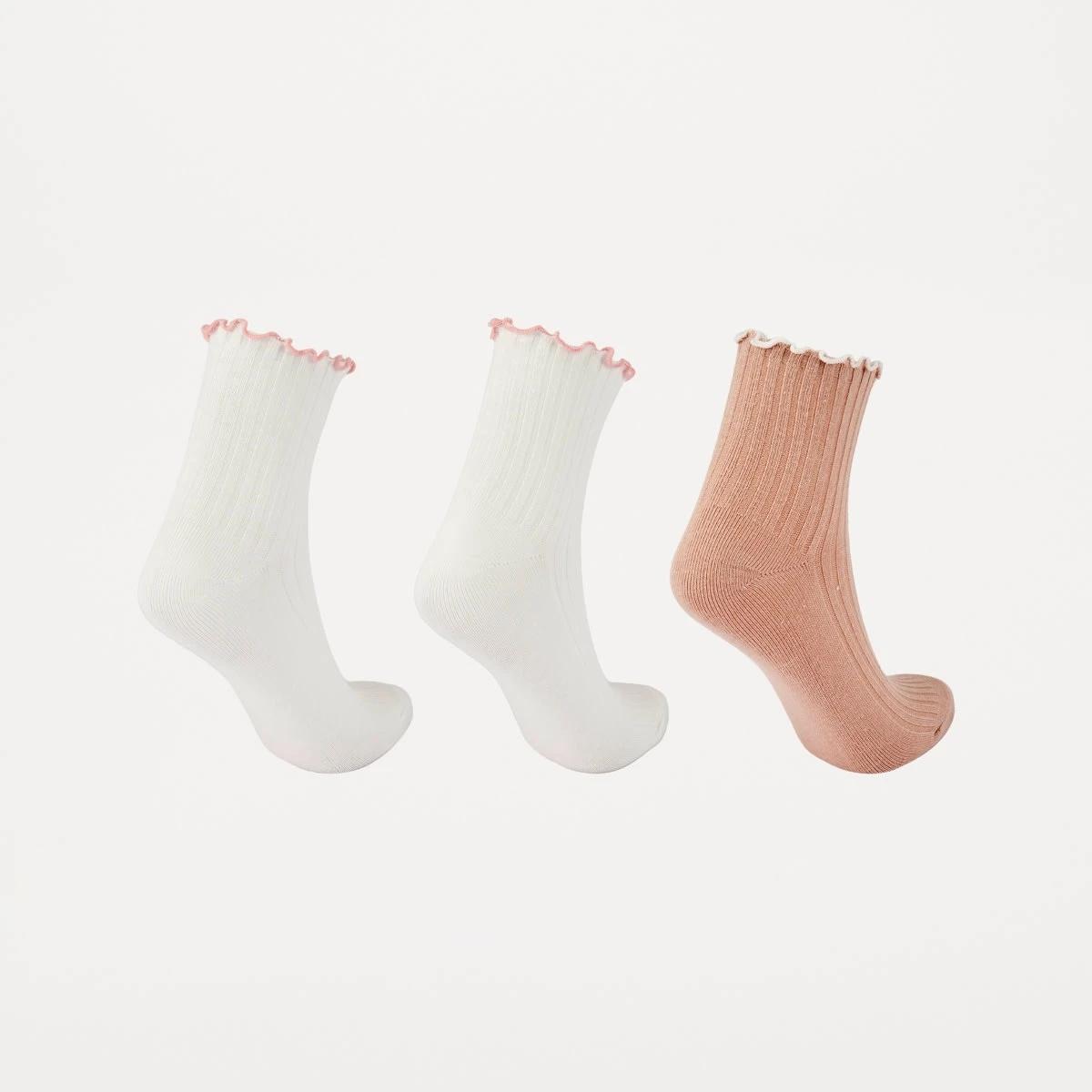 2 3 Pack Frill Quarter Crew Embroidery Socks BOW BERRY ROSE SMOKE, 2 of 3