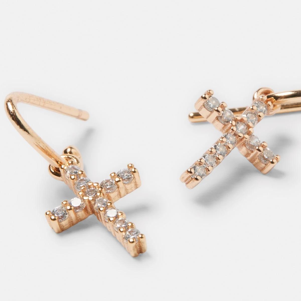 4 Gold Plated Sterling Silver Cross Earrings Gold, 4 of 5