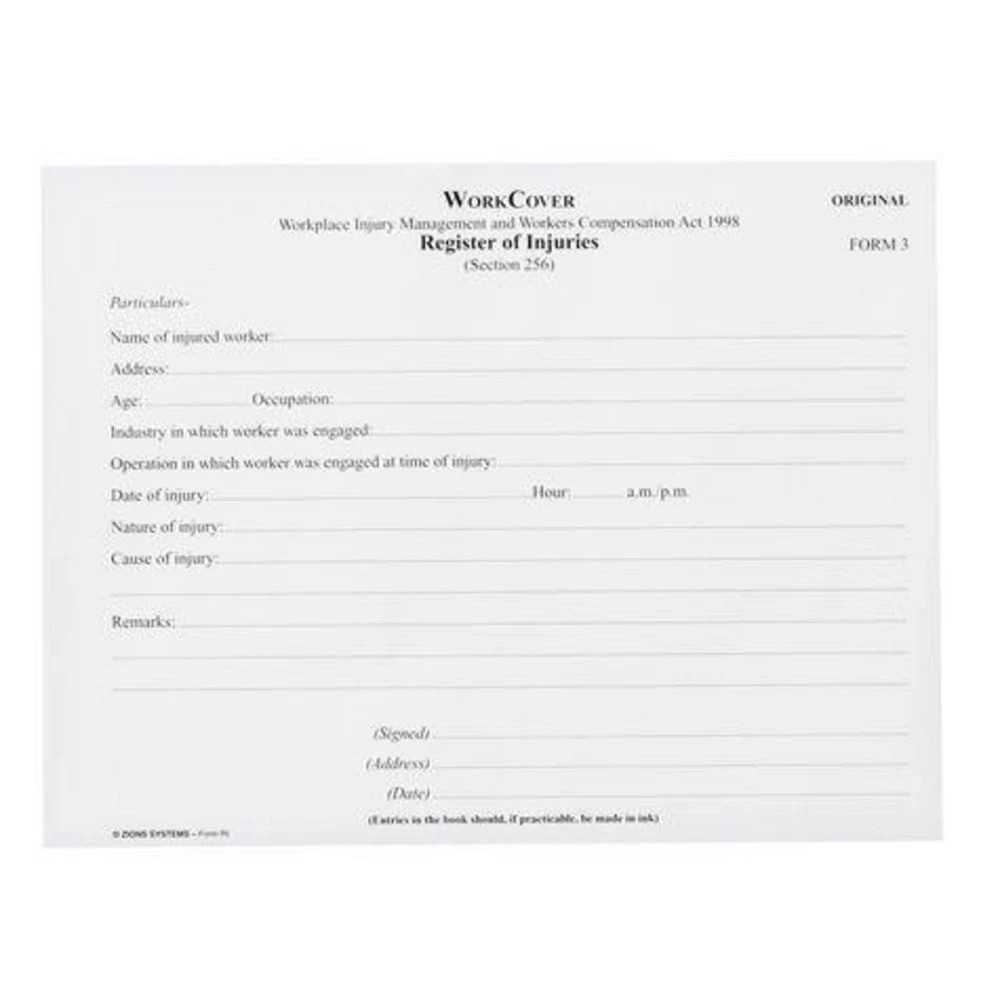 2 Zions Work Cover Register of Injuries NSW Book, 2 of 2