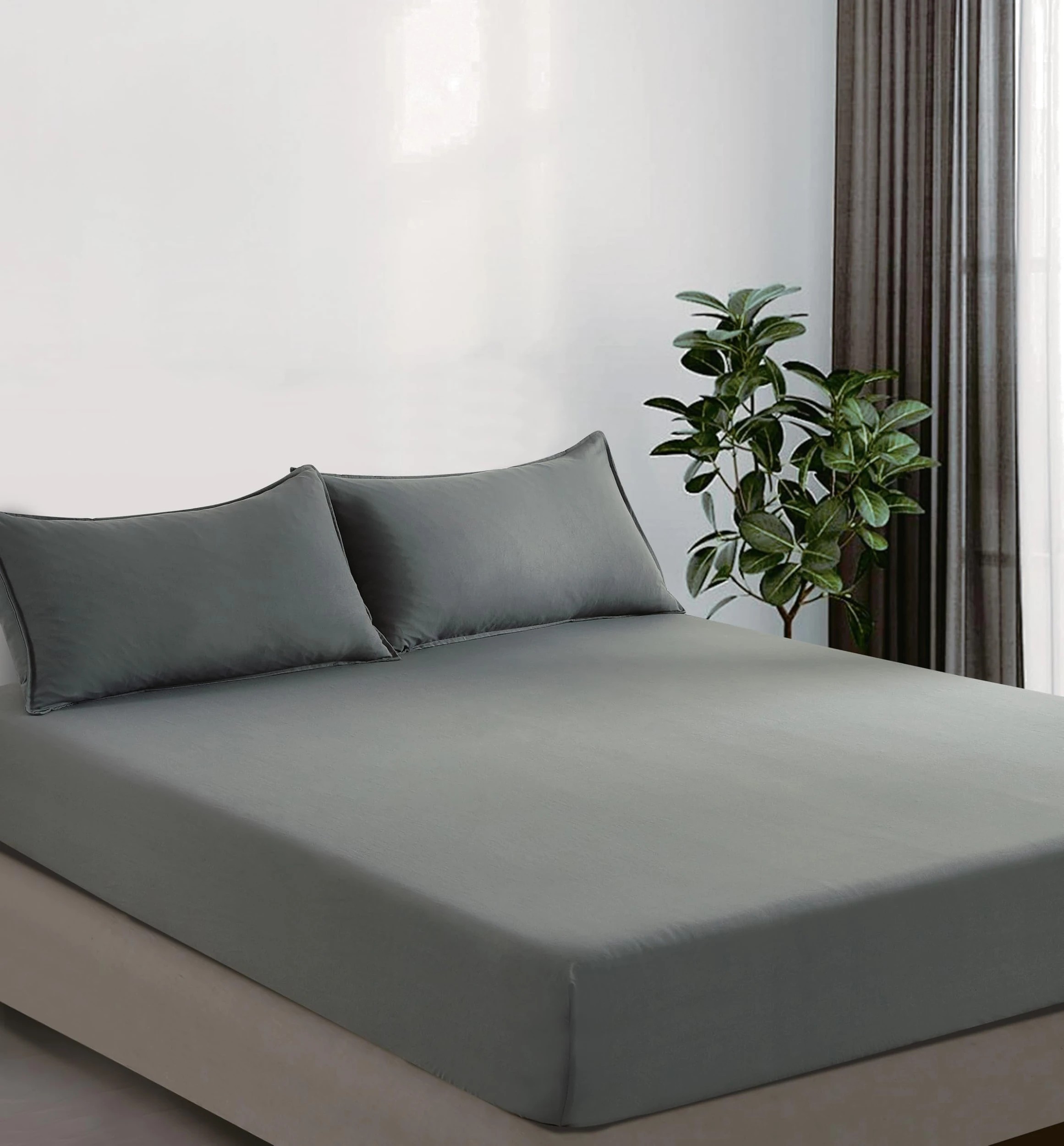 3 CleverPolly 100% Vintage Washed Microfibre Fitted Sheet Set - Single Bed - Grey, 3 of 4