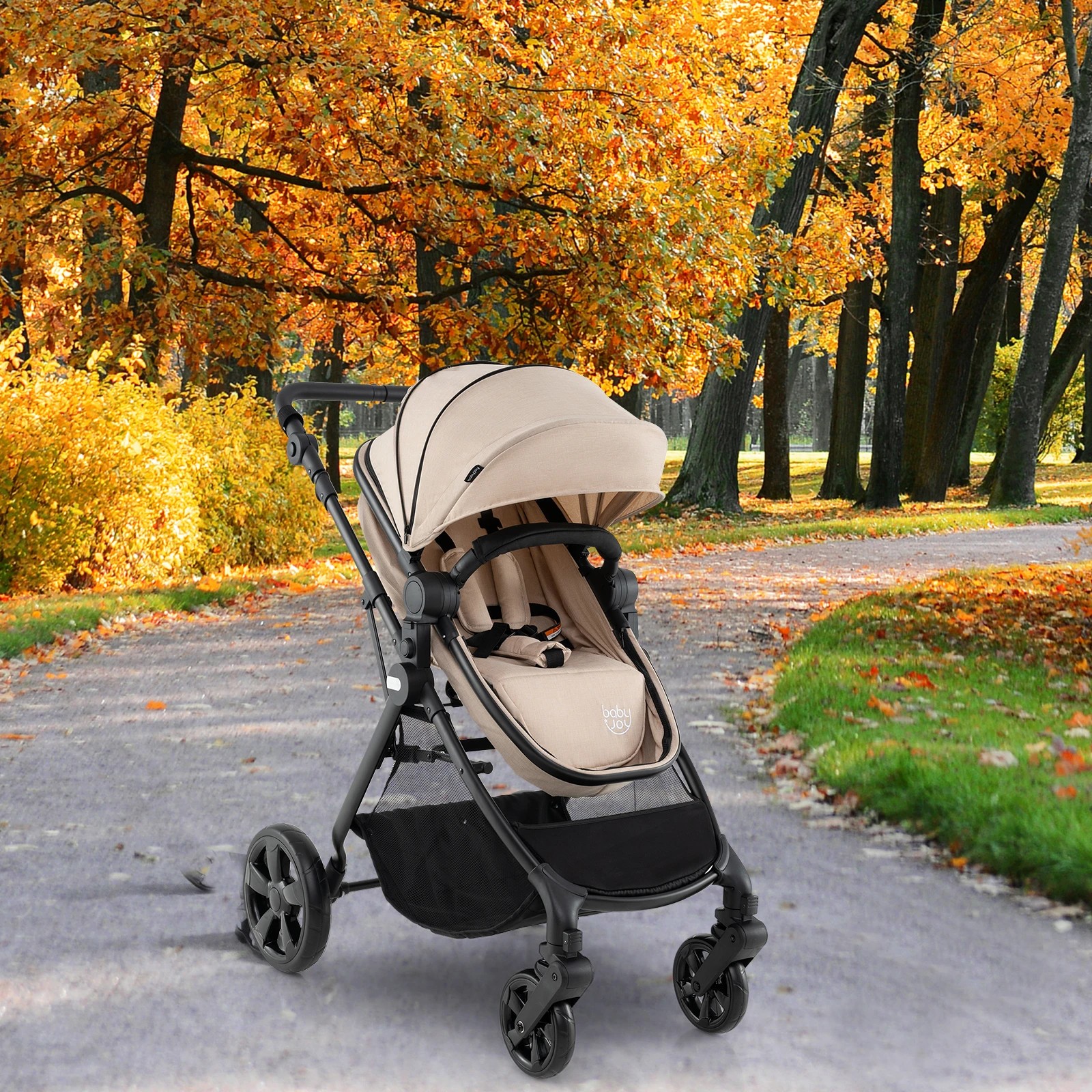 5 Costway Convertible Pram Folding Stroller - Beige, 5 of 5