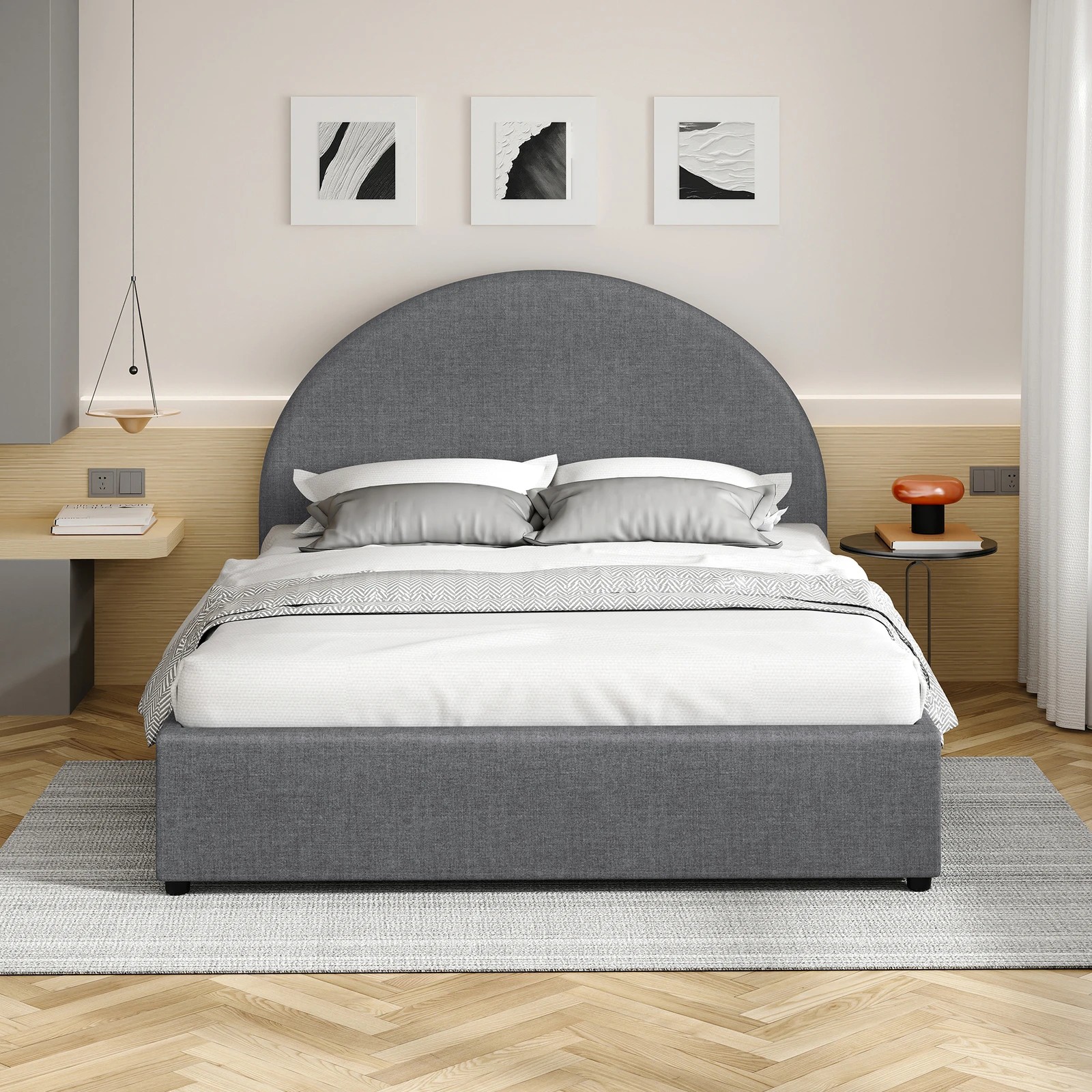 3 Alfordson Bed Frame King Size Gas Lift Base With Storage Fabric Howell - Grey, 3 of 10