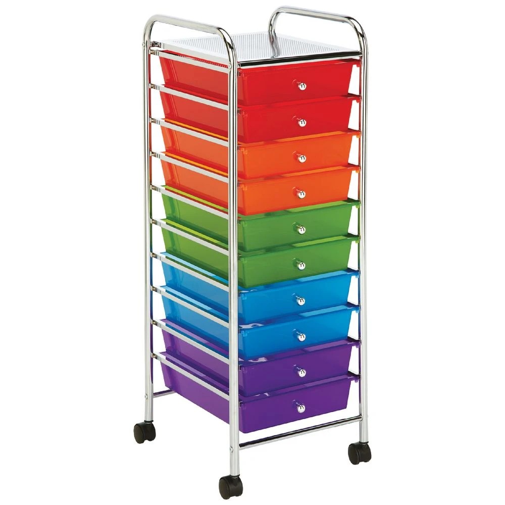 1 J.Burrows 10 Drawer Chrome Trolley Multi Colour Brights, 1 of 3