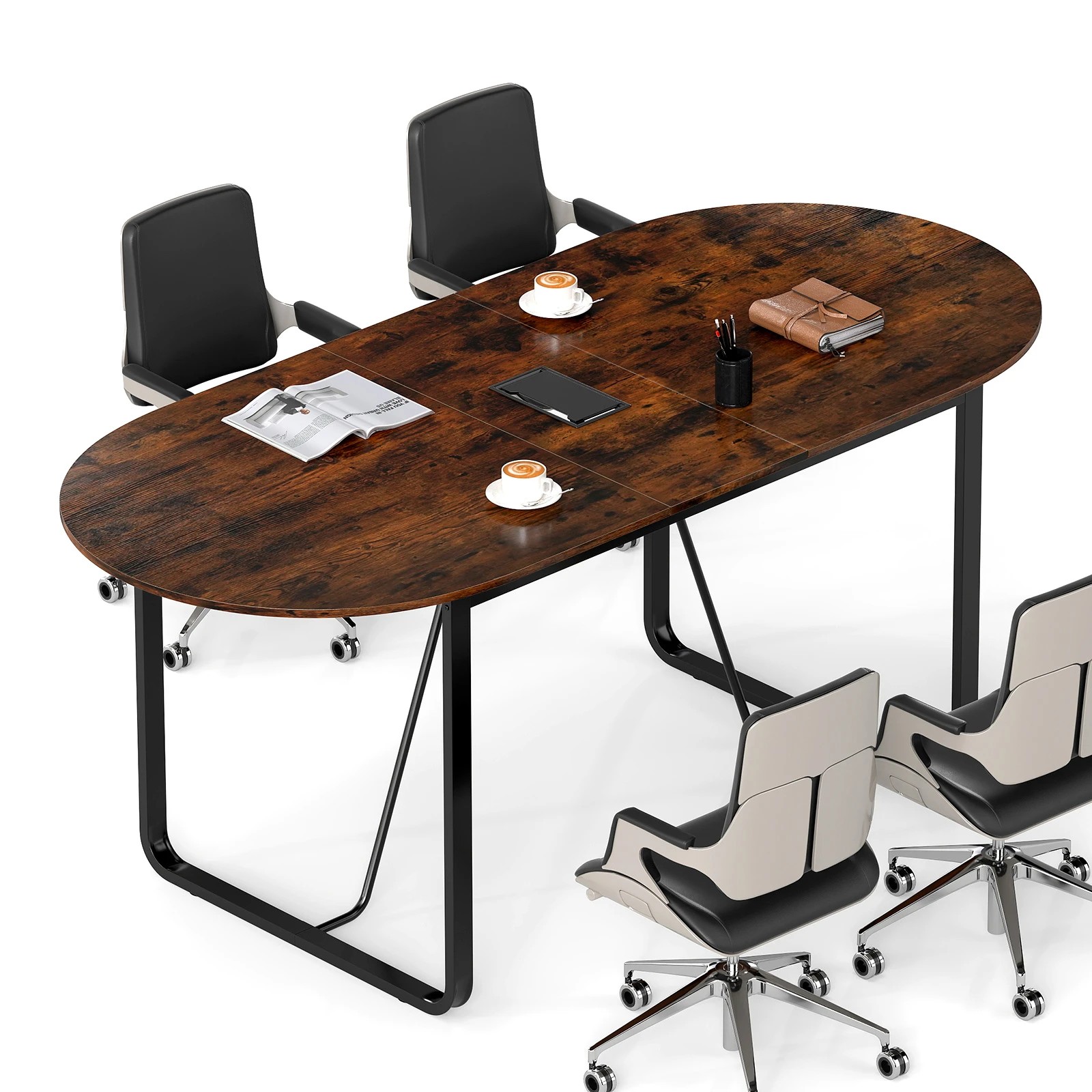 5 Costway 180cm Conference Table Oval Meeting Table for 10 People w/Cable Management, 5 of 5