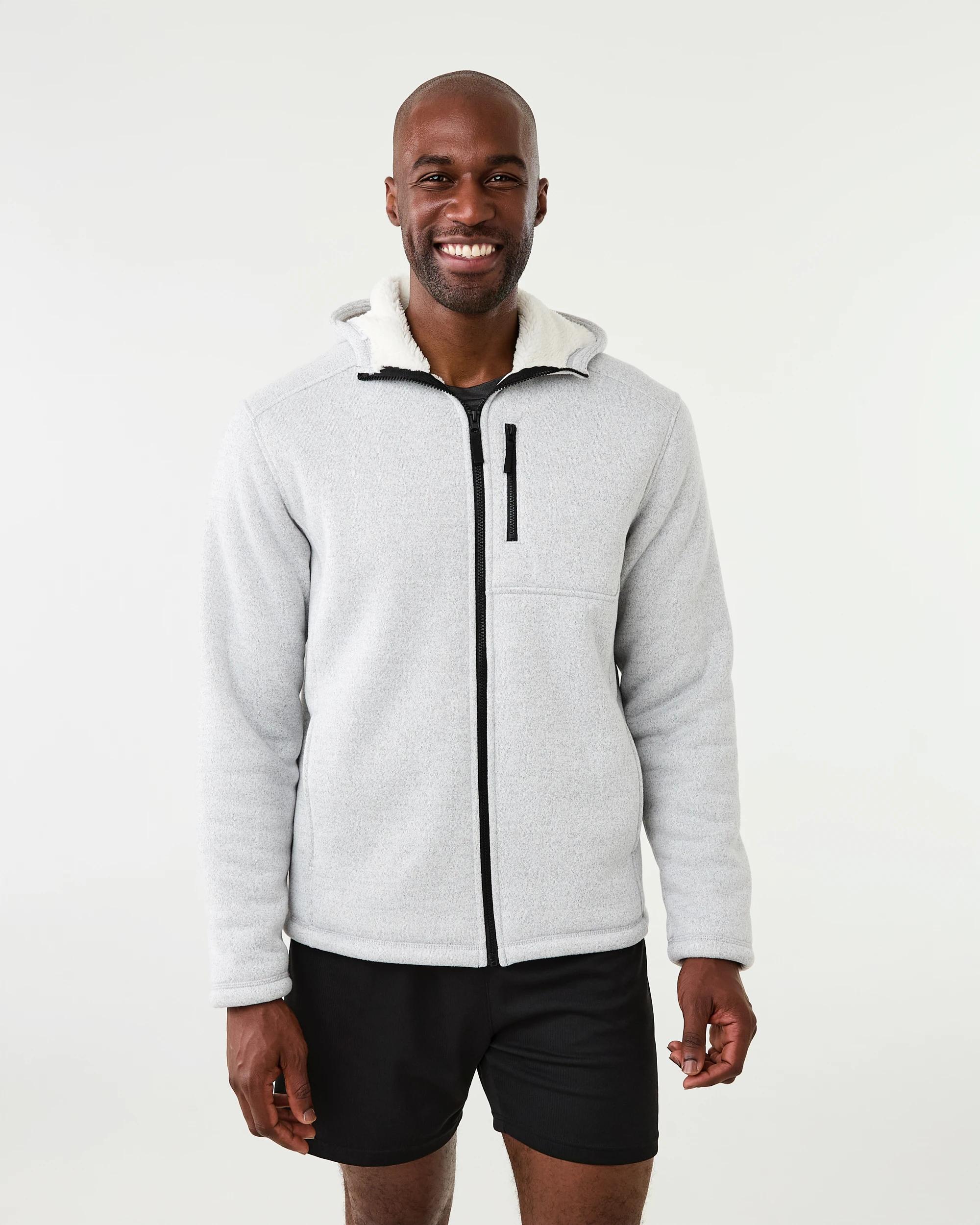 2 Active Mens Knit Sherpa Jacket Greymarle, 2 of 8