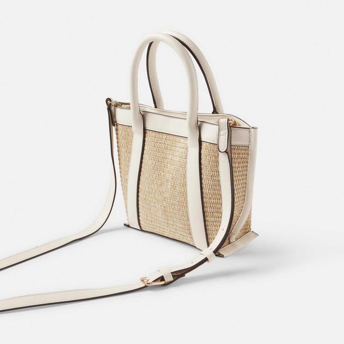 2 Mini Weave Tote Crossbody Bag Bone Beige, 2 of 8