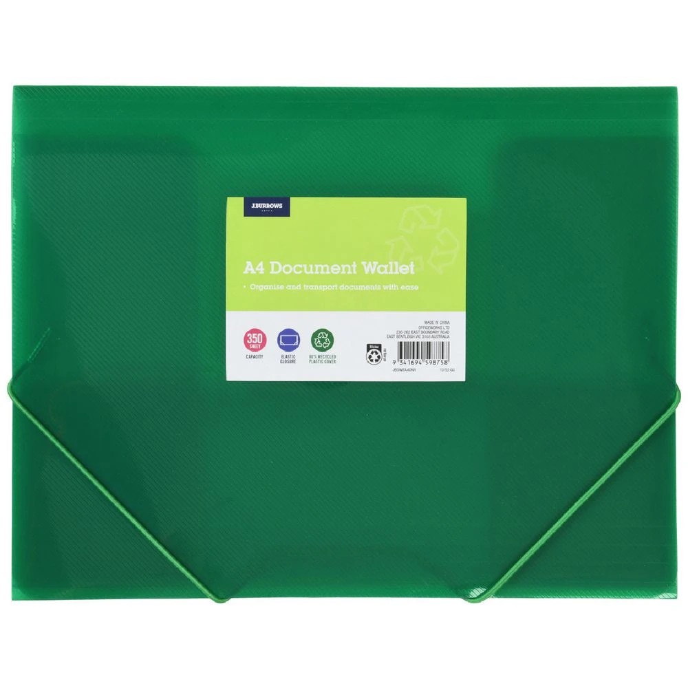 1 J.Burrows A4 Elastic Document Wallet Dark Green, 1 of 3