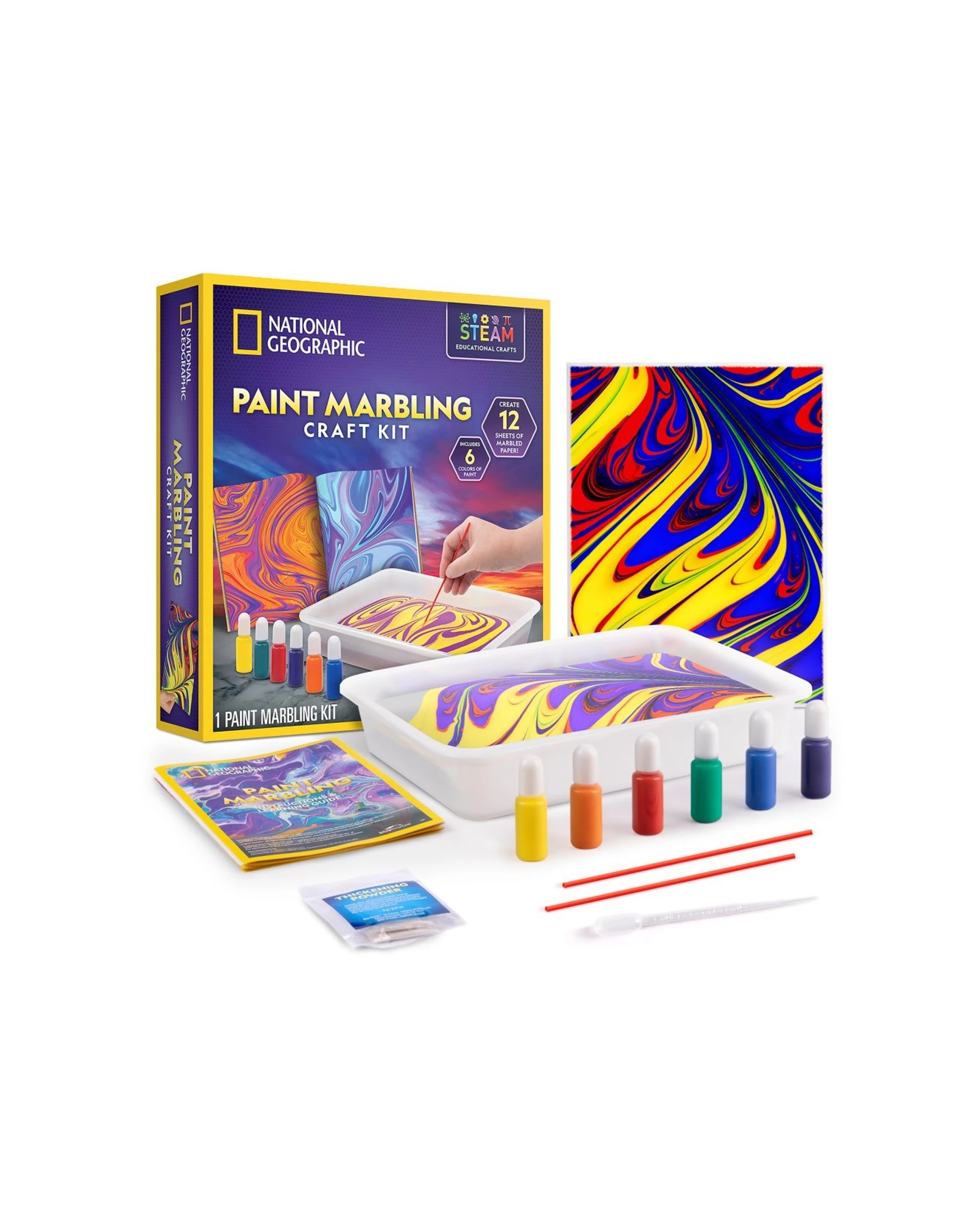 National Geographic Paint Marbling Craft Kit 10 Sheets 6 Colours ...