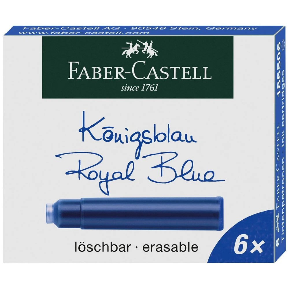 1 Faber-Castell Fountain Pen Ink Cartridge Royal Blue 6 Pack, 1 of 2
