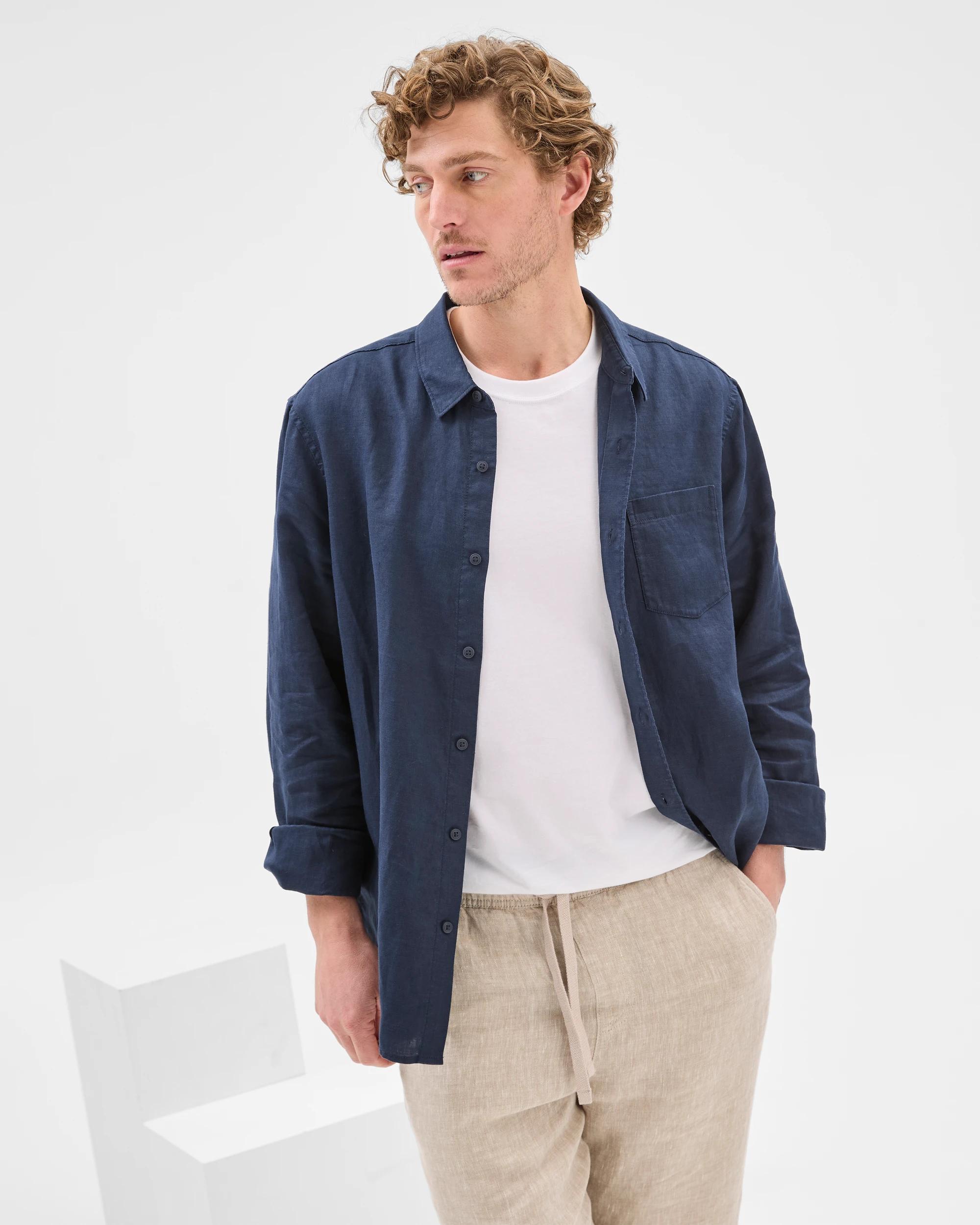 1 Target European Linen Long Sleeve Shirt NAVY, 1 of 8