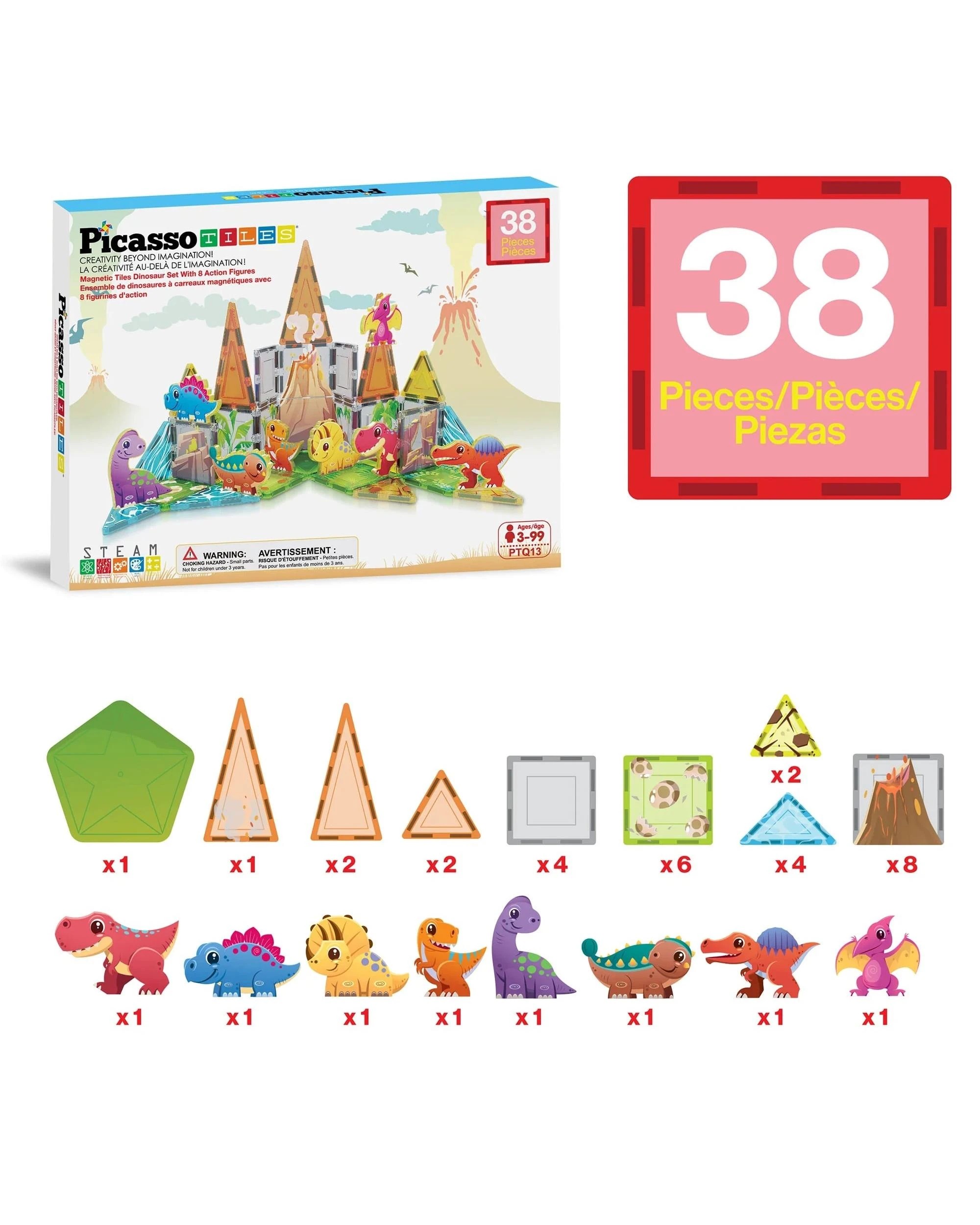 2 PicassoTiles Magnetic Tile Dino World Adventure Set Building Set 38 Pieces, 2 of 8