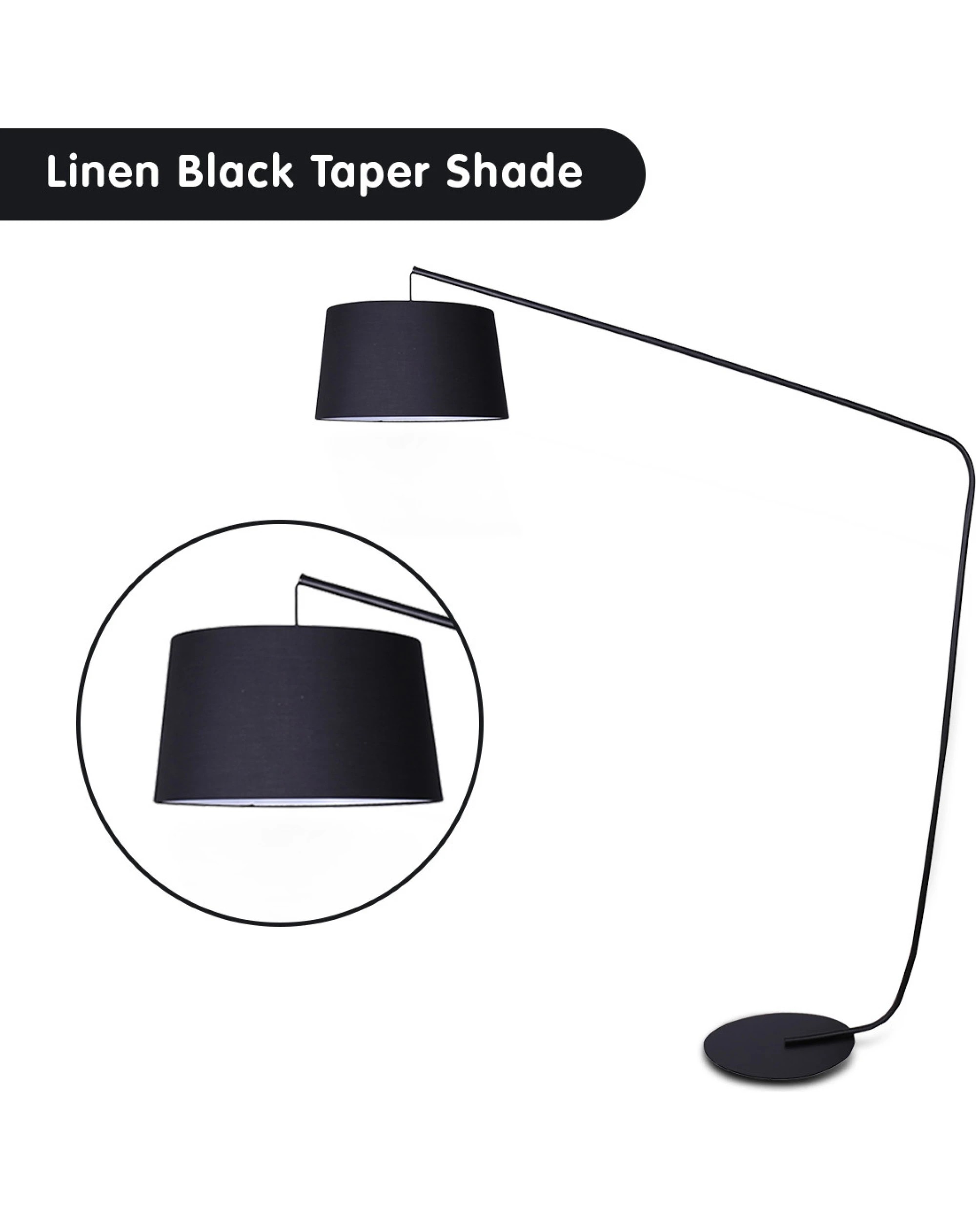 3 Sarantino Metal Arc Floor Lamp In Black Finish With Linen Taper Shade, 3 of 5