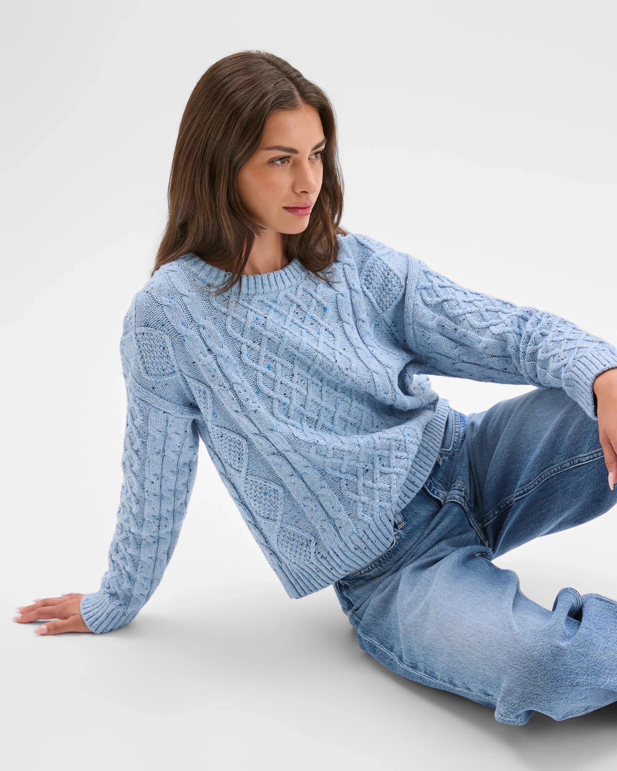 6 Target Petites Petites Australian Cotton Blend Nepped Cable Knit Sweater CORN FLOUR, 6 of 7