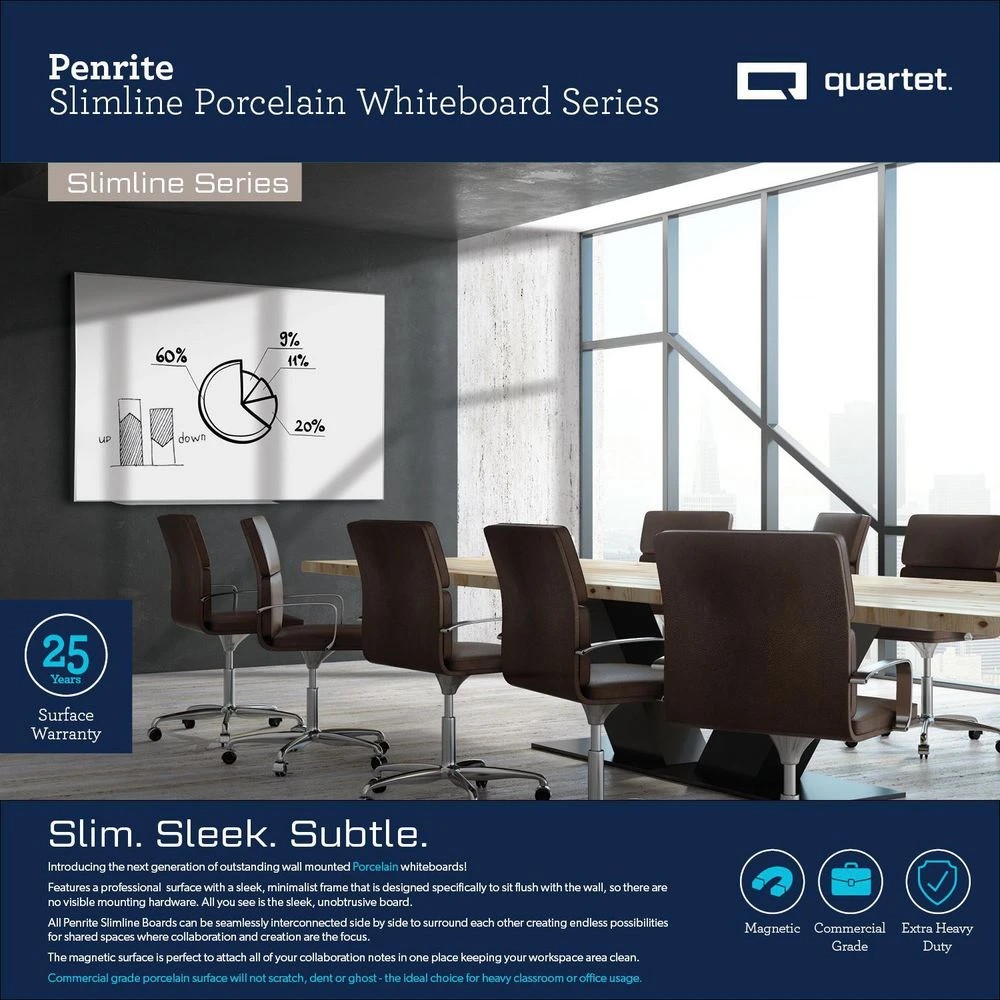 3 Quartet Penrite Slimline Porcelain Whiteboard 1200 x 900, 3 of 4