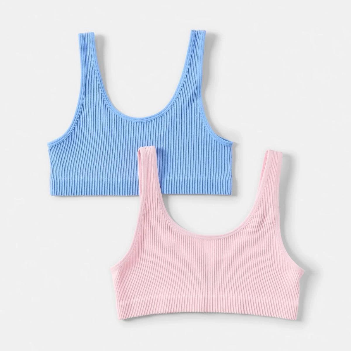 1 2 Pack Rib Seamfree Crop Top PINK, BLUE, 1 of 3