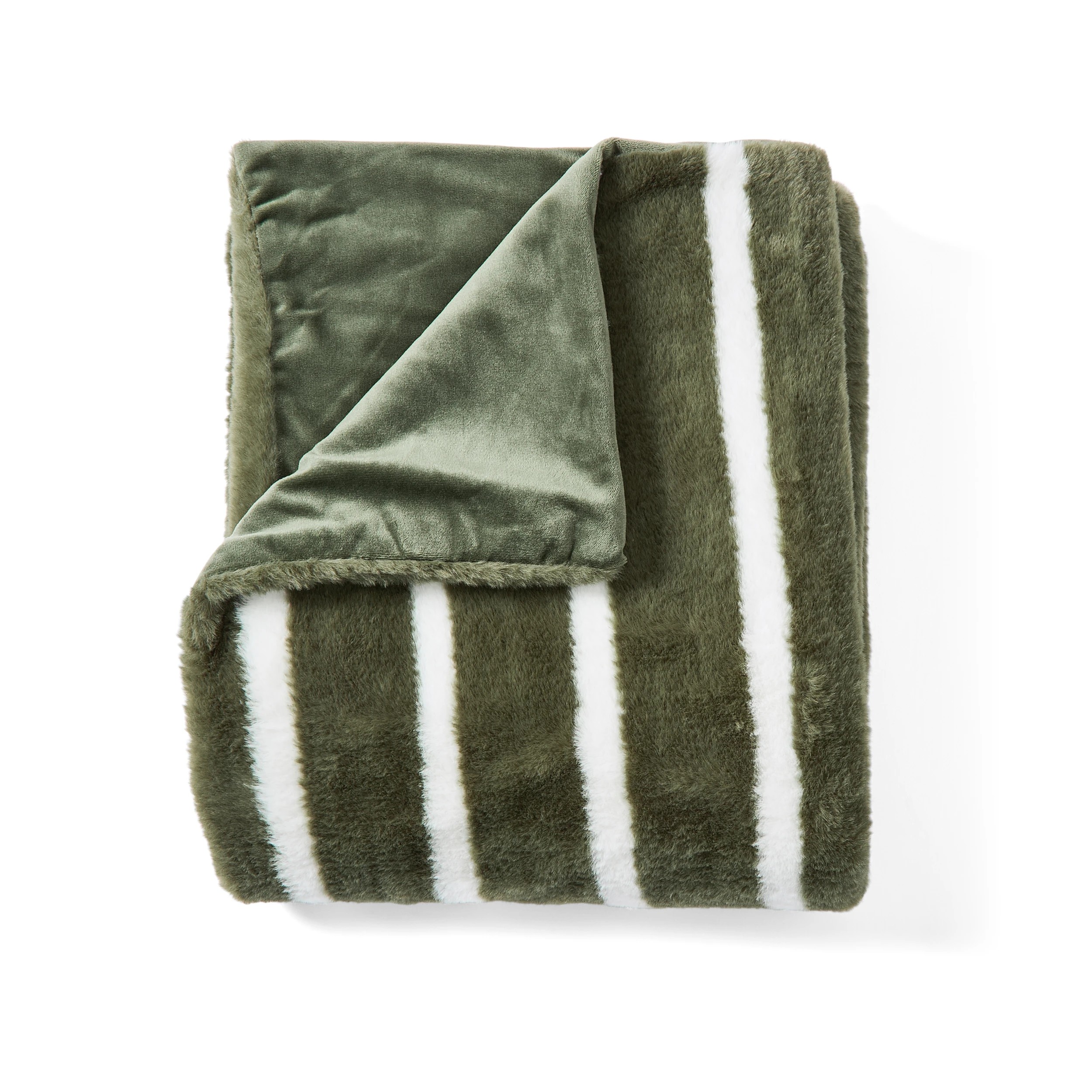 4 Stripe Faux Fur Throw - Green, 4 of 6