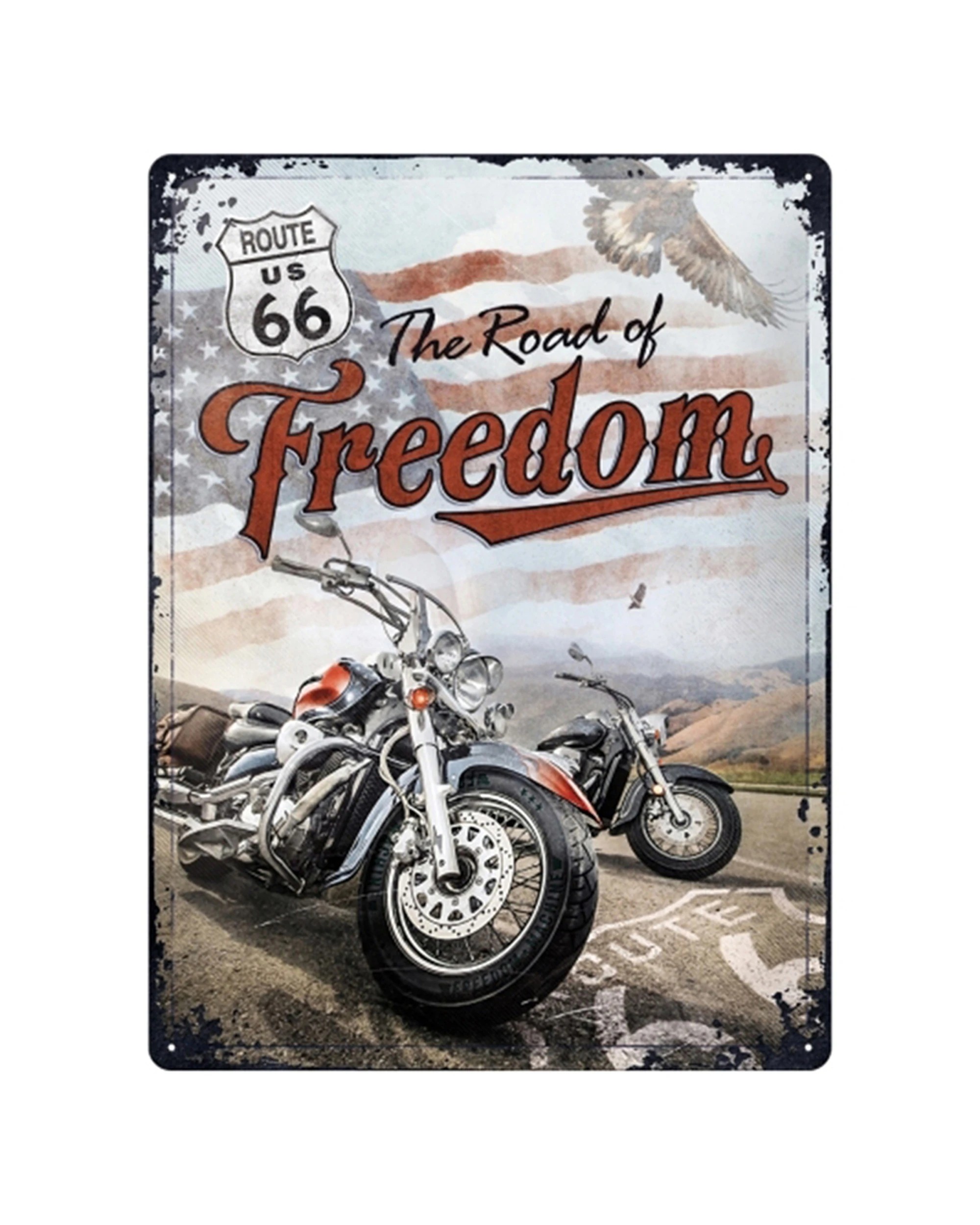1 Nostalgic-Art Large 30x40cm Metal Wall Art Sign Plaque - Route 66 Freedom - Multi, 1 of 3