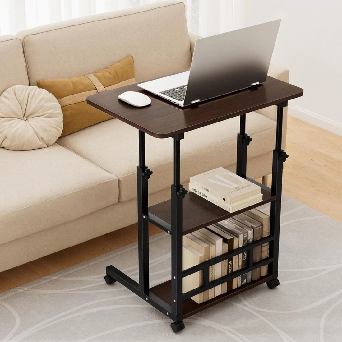 3 Artiss Laptop Desk Adjustable Height Mobile Workstation Computer Desk 60cm Standing Desk Lockable Wheels - Black, 3 of 6