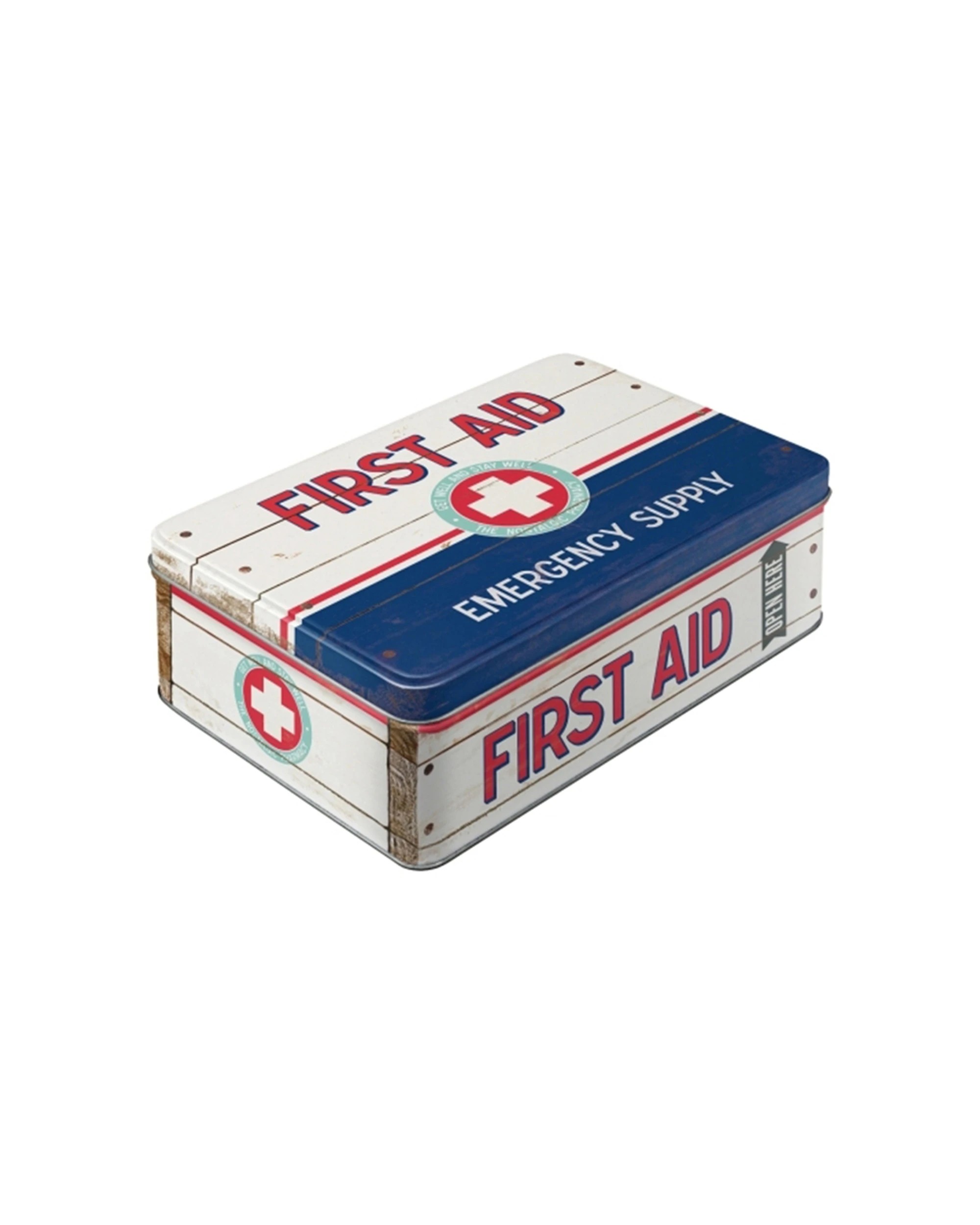 1 Nostalgic Art Flat Tin Storage Box Embossed Design 2.5L Capacity - First Aid - Multi, 1 of 1