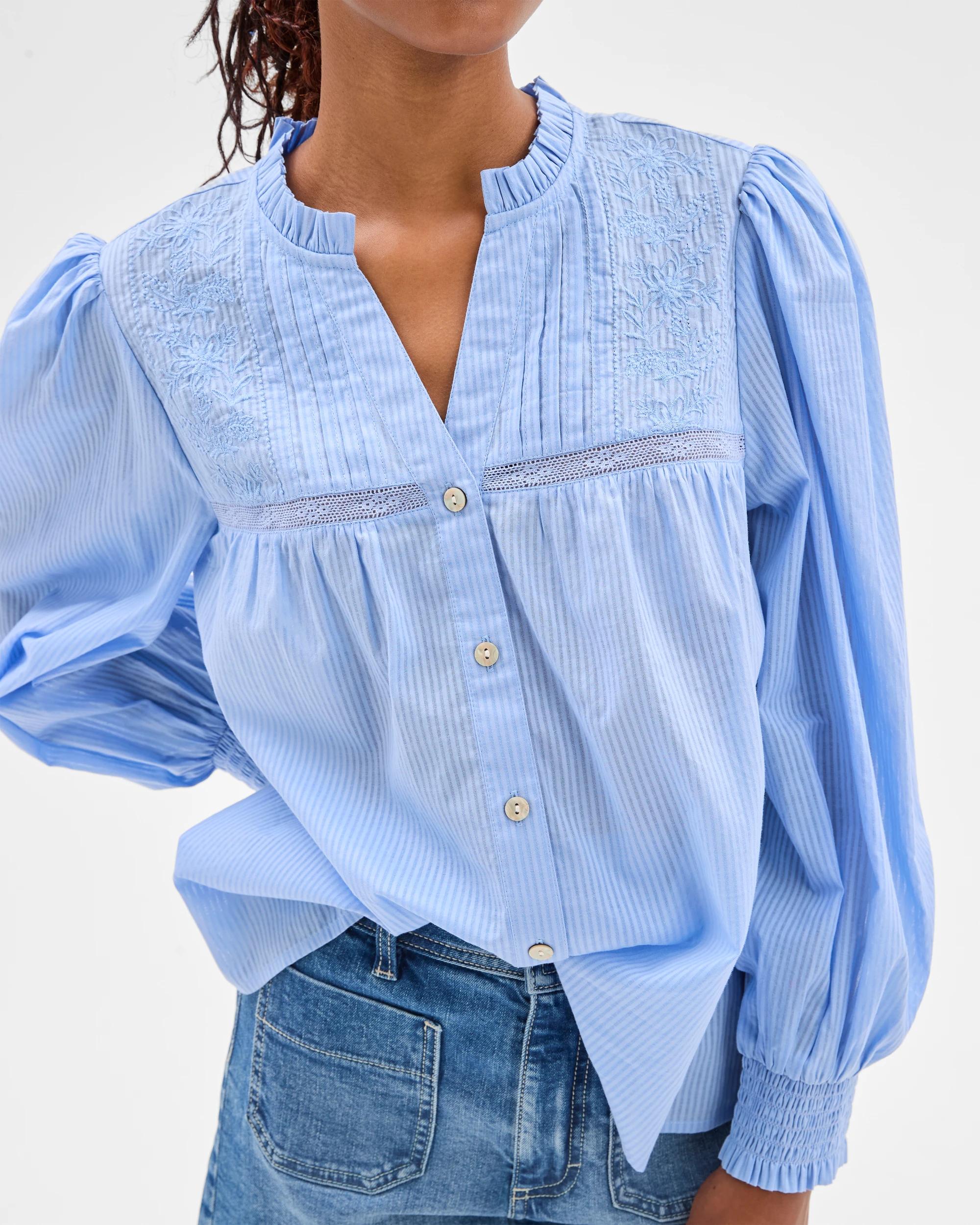 5 Target Petites Long Sleeve Broderie Blouse SUMMER BLUE STRIPE, 5 of 7