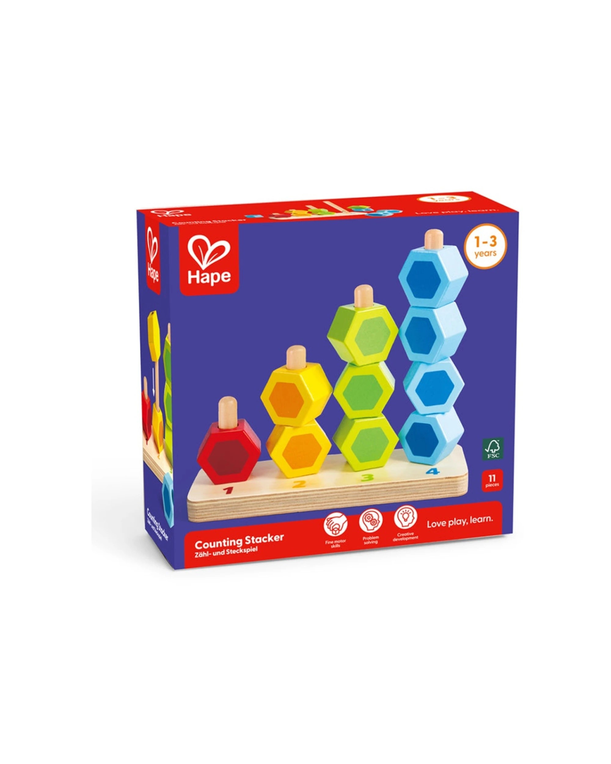 2 Hape Counting Stacker Colourful Wooden Blocks Toy 18x6x17.1cm Kids - Multi, 2 of 3