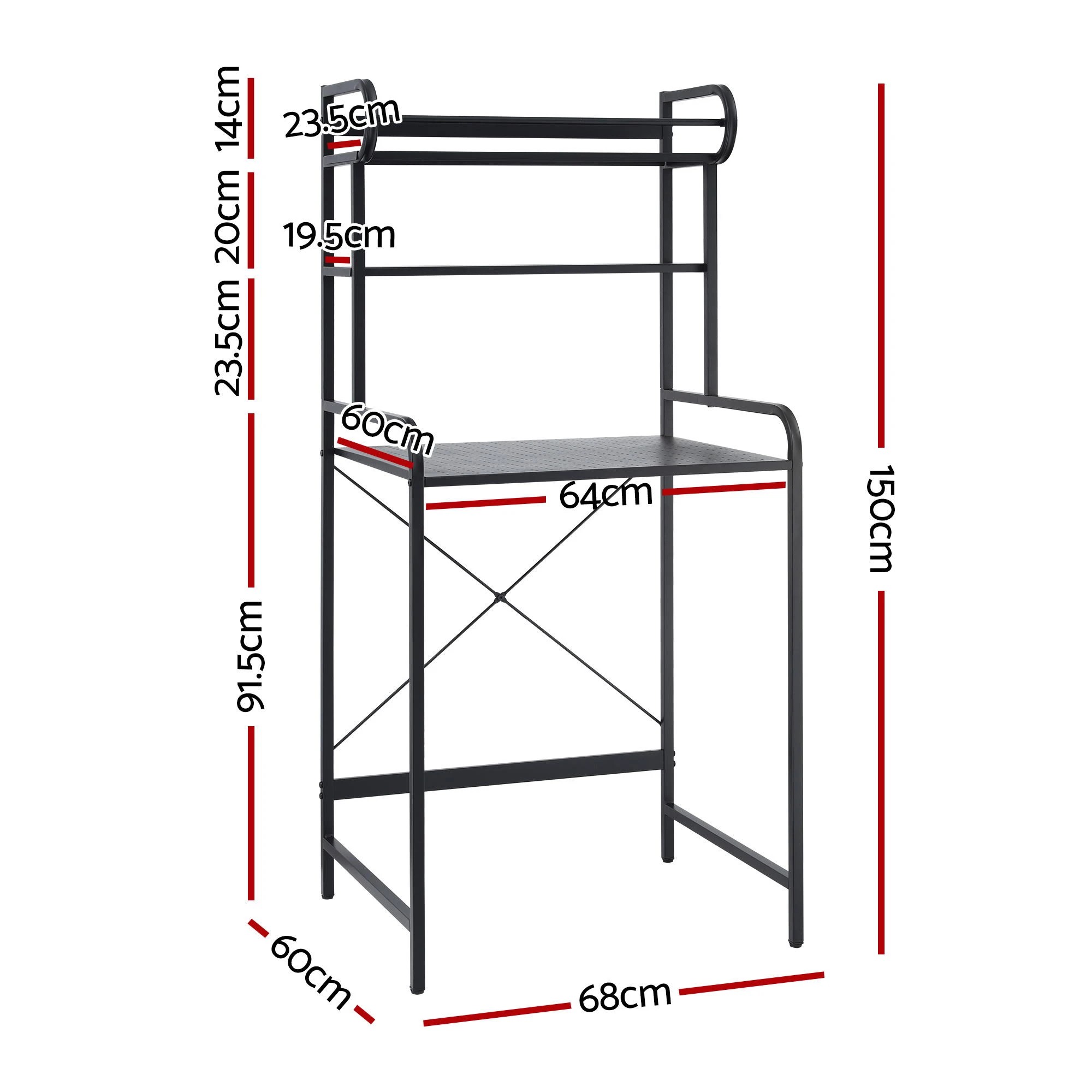 1 Artiss Bathroom Storage Shelf Over Washing Machine Toilet 3 Tier - Black, 1 of 6