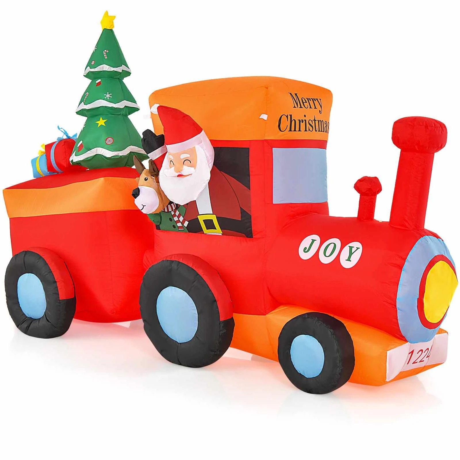 1 Costway 2.6M Christmas Inflatable Train w/Santa Claus &Deer Blow Up LED Xmas Decor Party Holiday - Red, 1 of 3