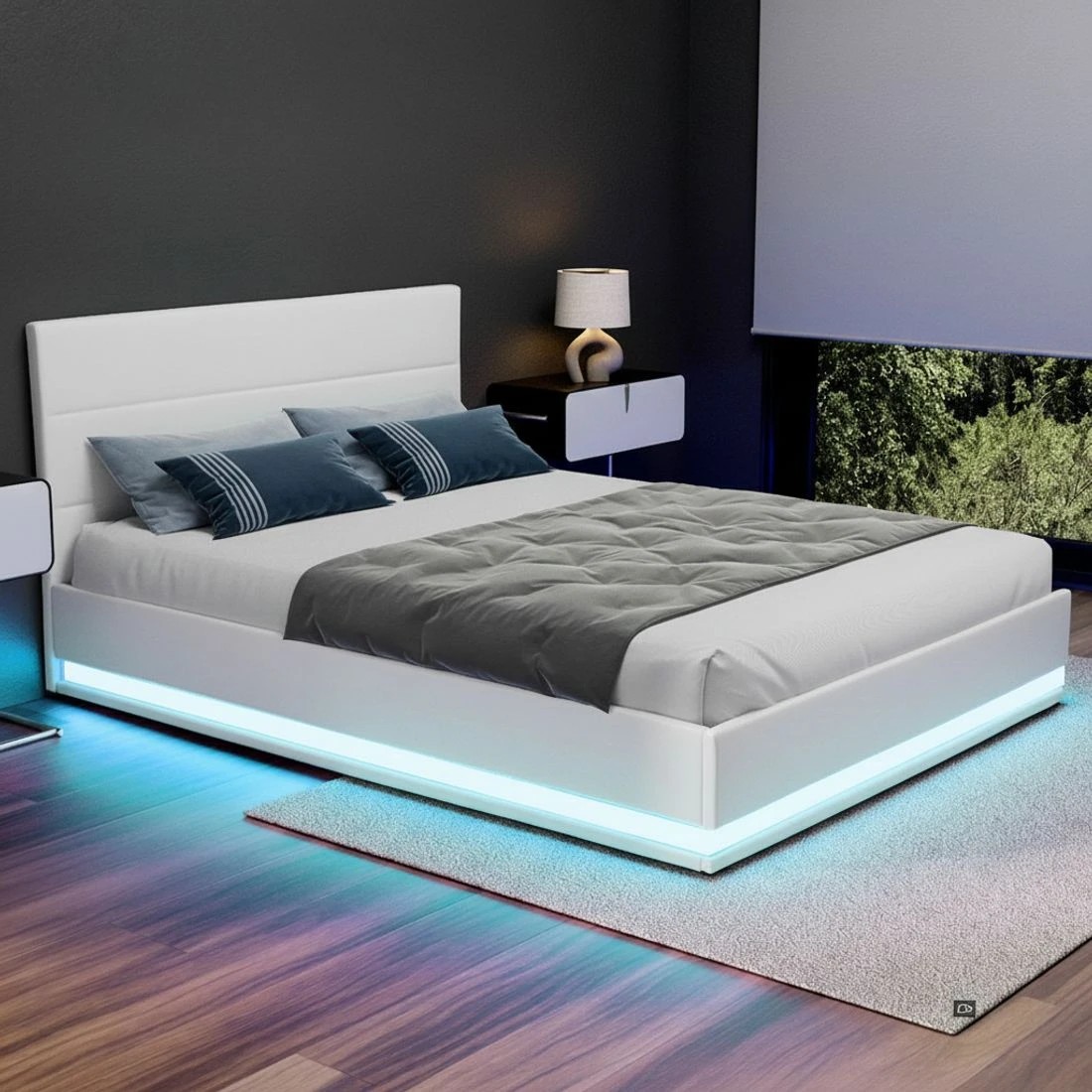 6 Artiss Bed Frame Queen Size LED Gas Lift - White, 6 of 7