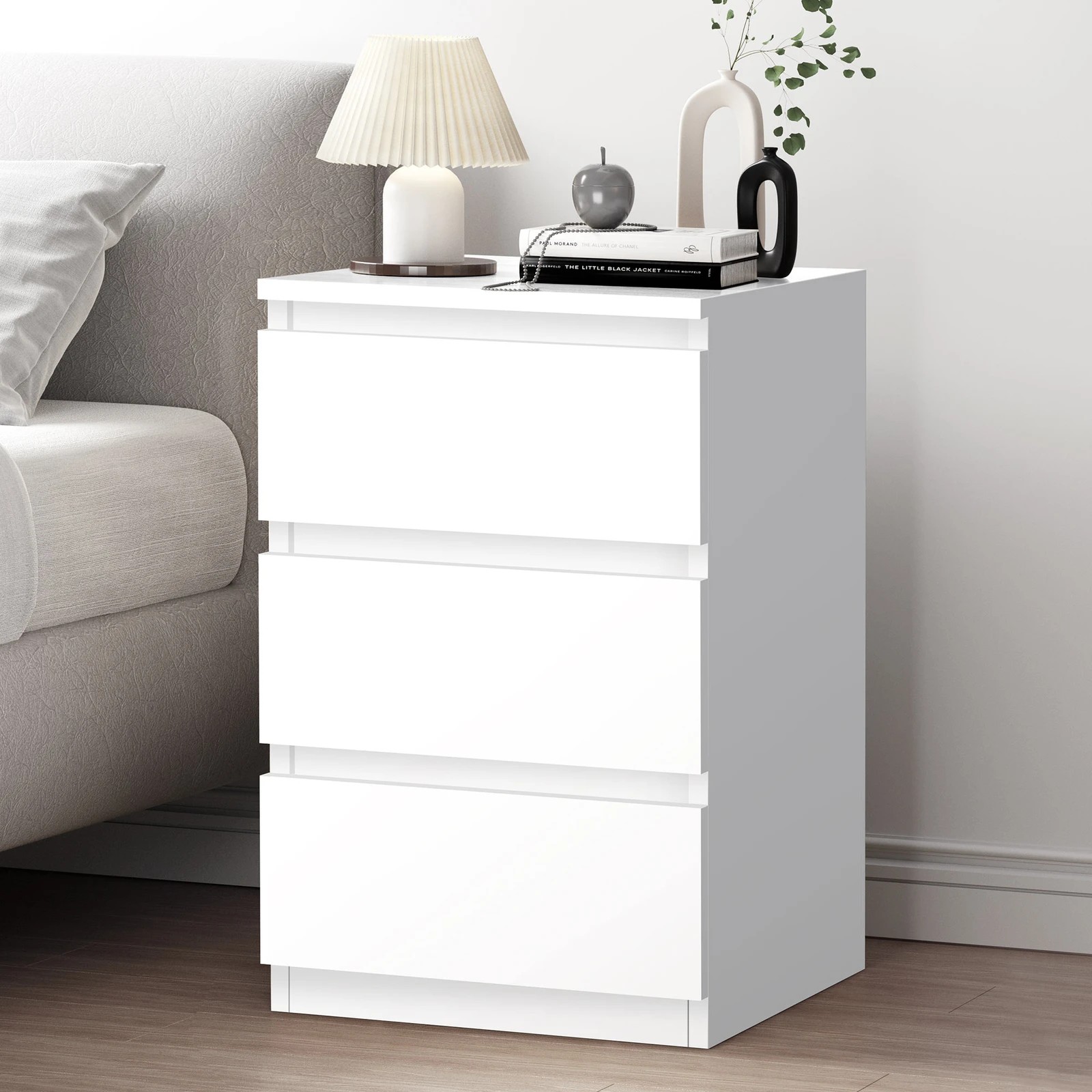 1 Alfordson Bedside Table Nightstand 3 Drawers Side End Table - White, 1 of 10