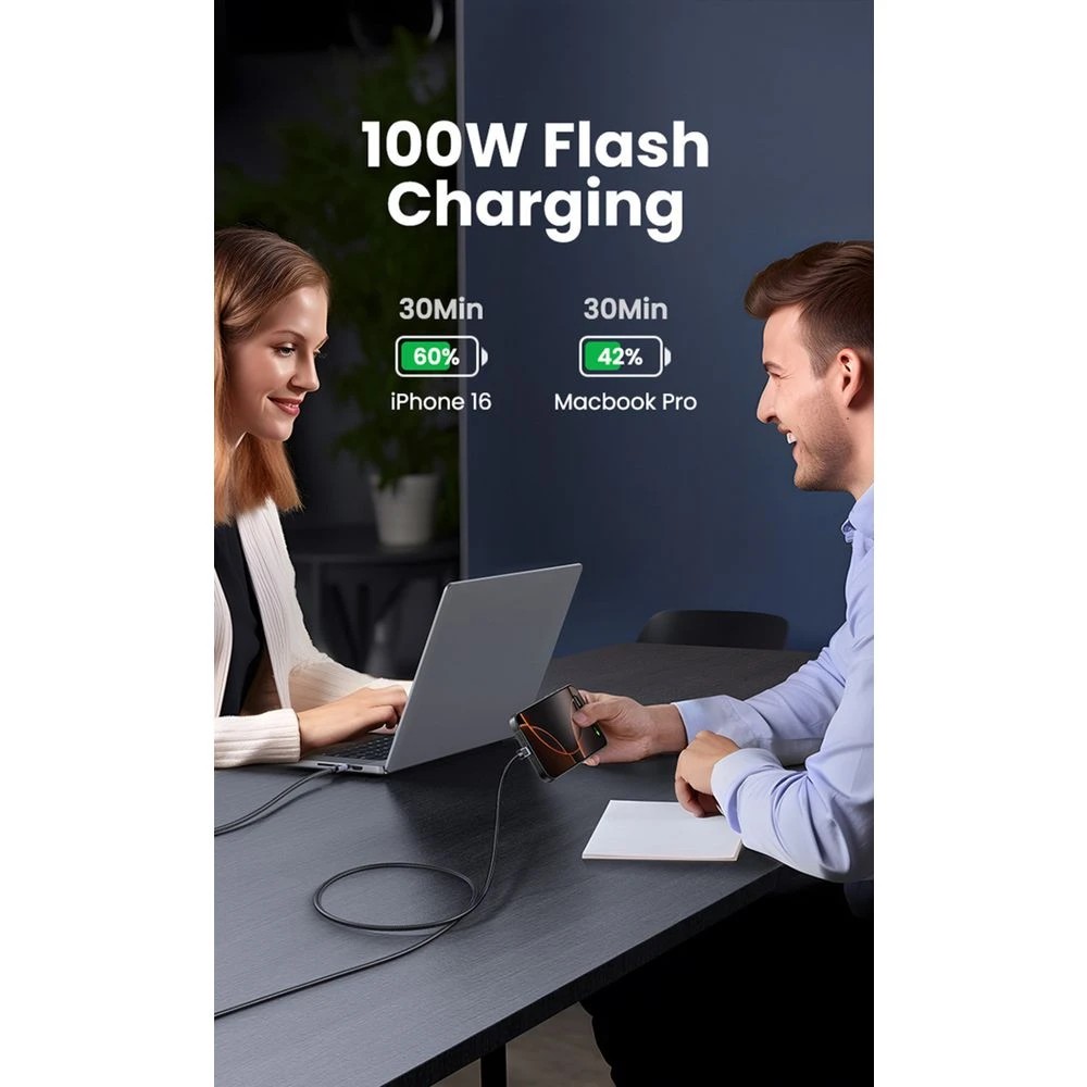 5 UGREEN USB-C to USB-C 5A/100W Braided Cable 1M Space Grey, 5 of 6