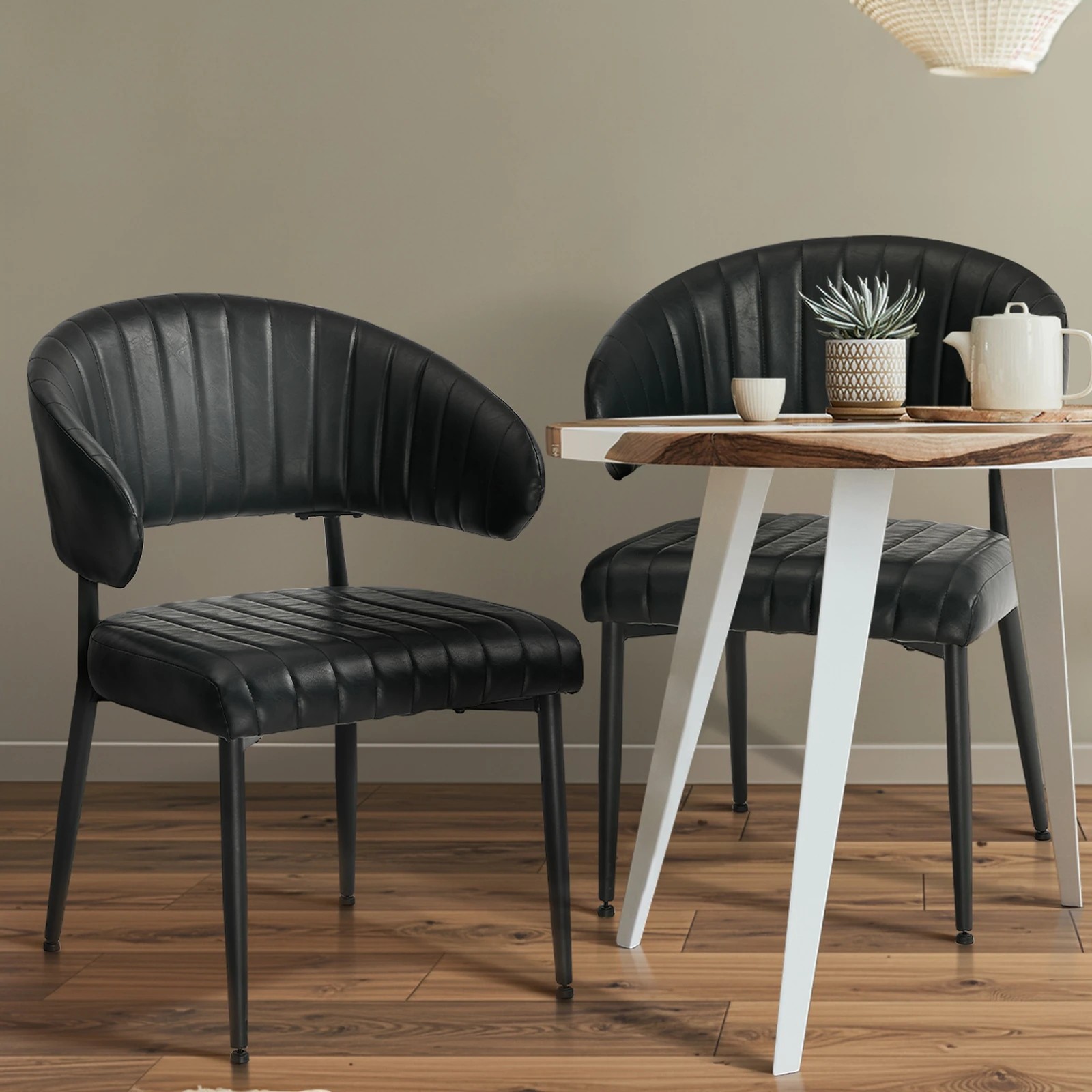 4 Oikiture 2x PU Leather Dining Chair Kitchen Padded Seat - Black, 4 of 9
