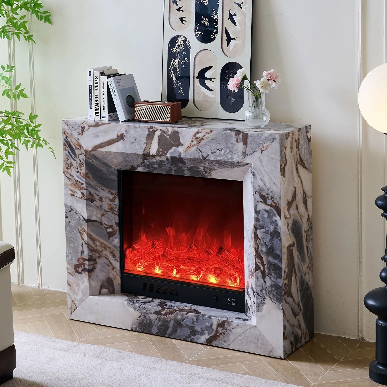 1 Moda Living Montrose 30 inch Electric Fireplace Heater Mantel Suite - Grey, 1 of 1