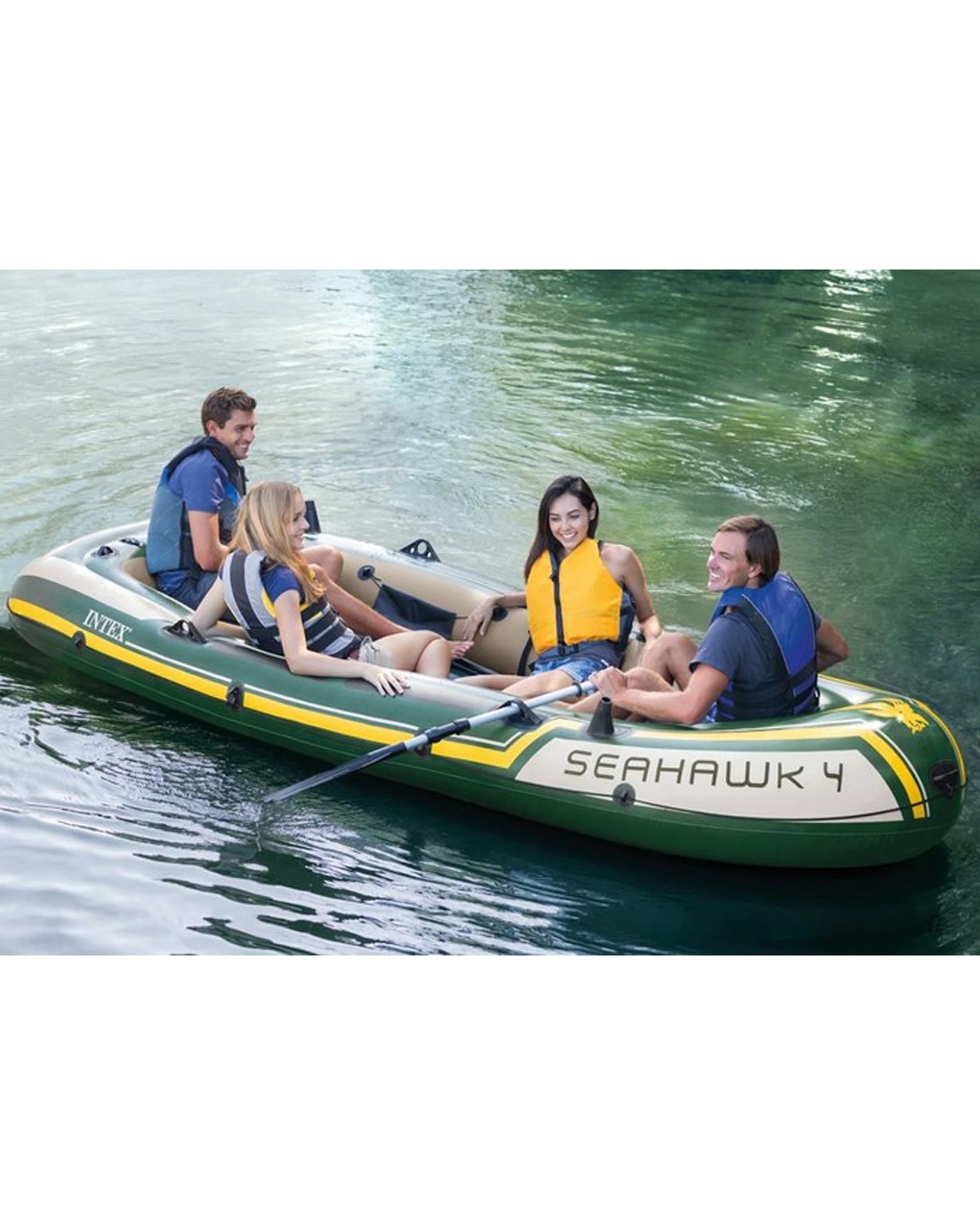 3 Intex Seahawk 4 Inflatable Boat With Pump Oars Fishing Rod Holders - Green, 3 of 4
