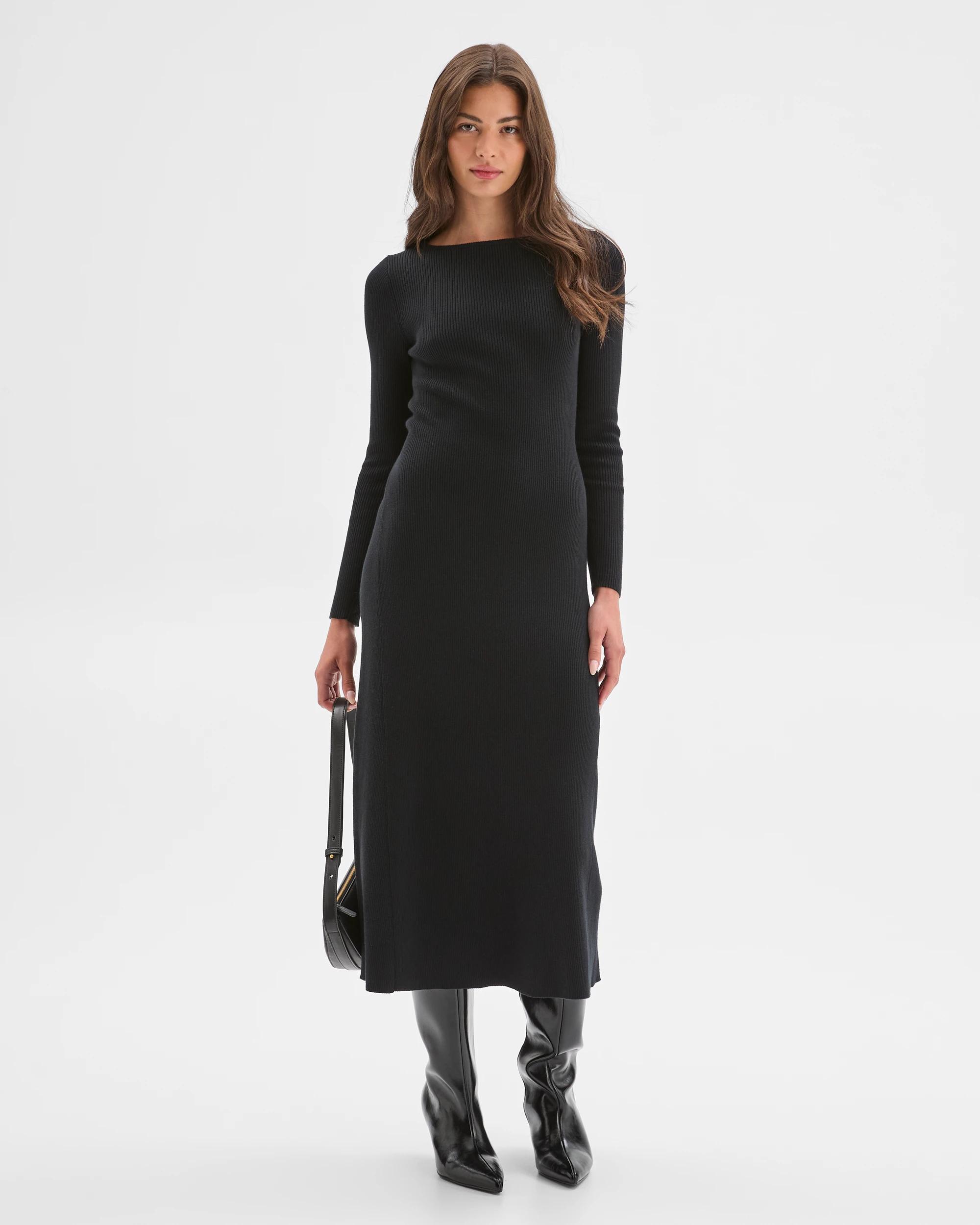 4 Target Petites Petites Long Sleeve Knit Midi Dress BLACK, 4 of 9
