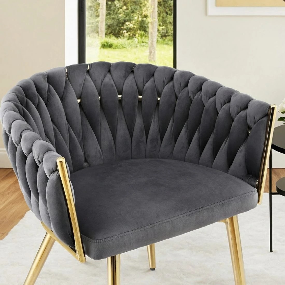 6 1 Set of 4 Artiss Dining Chairs Velvet Armchair - Grey, 6 of 6