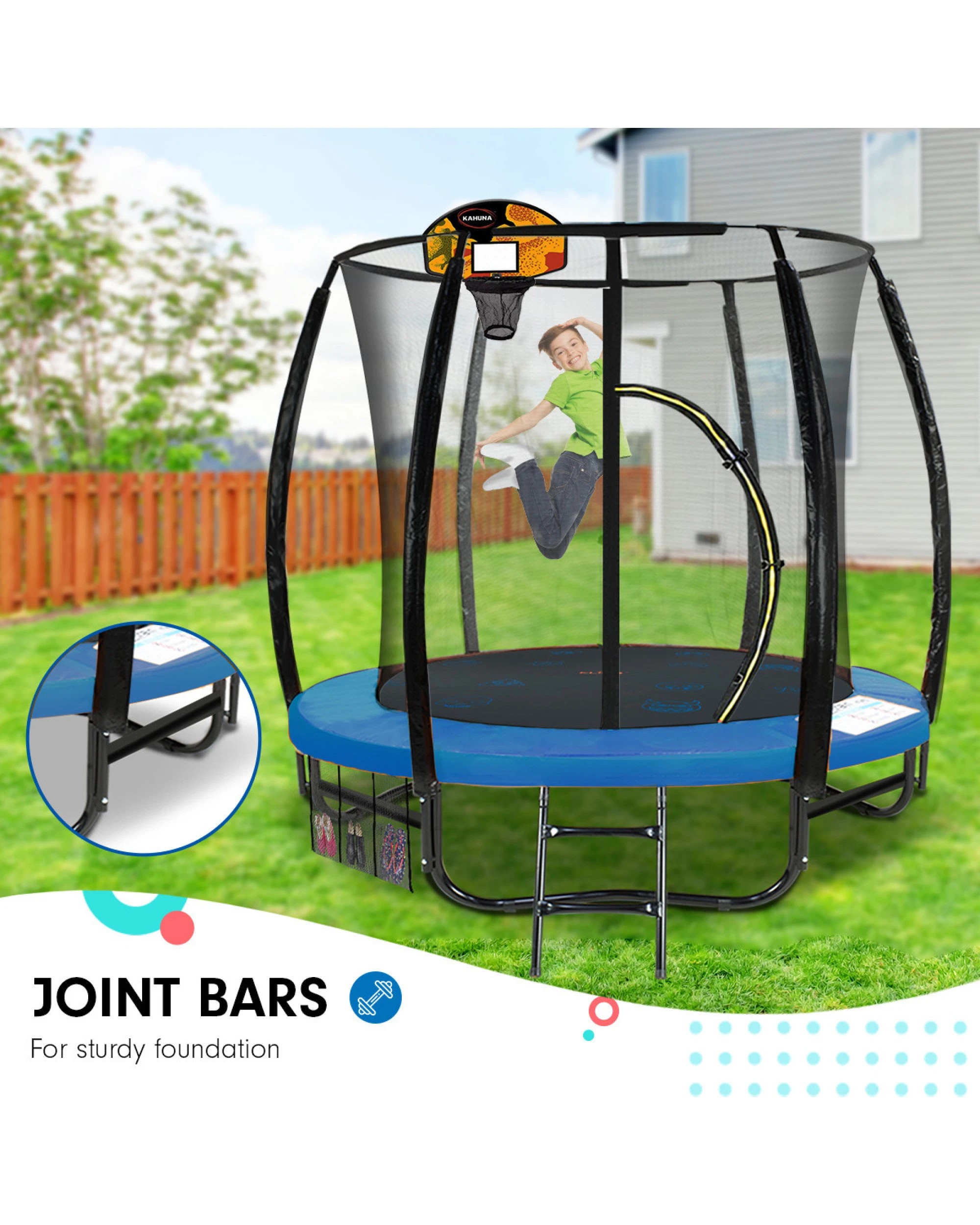 4 Kahuna Pro 8 ft Trampoline with Mat, Reversible Pad, Basketball Set, 4 of 10