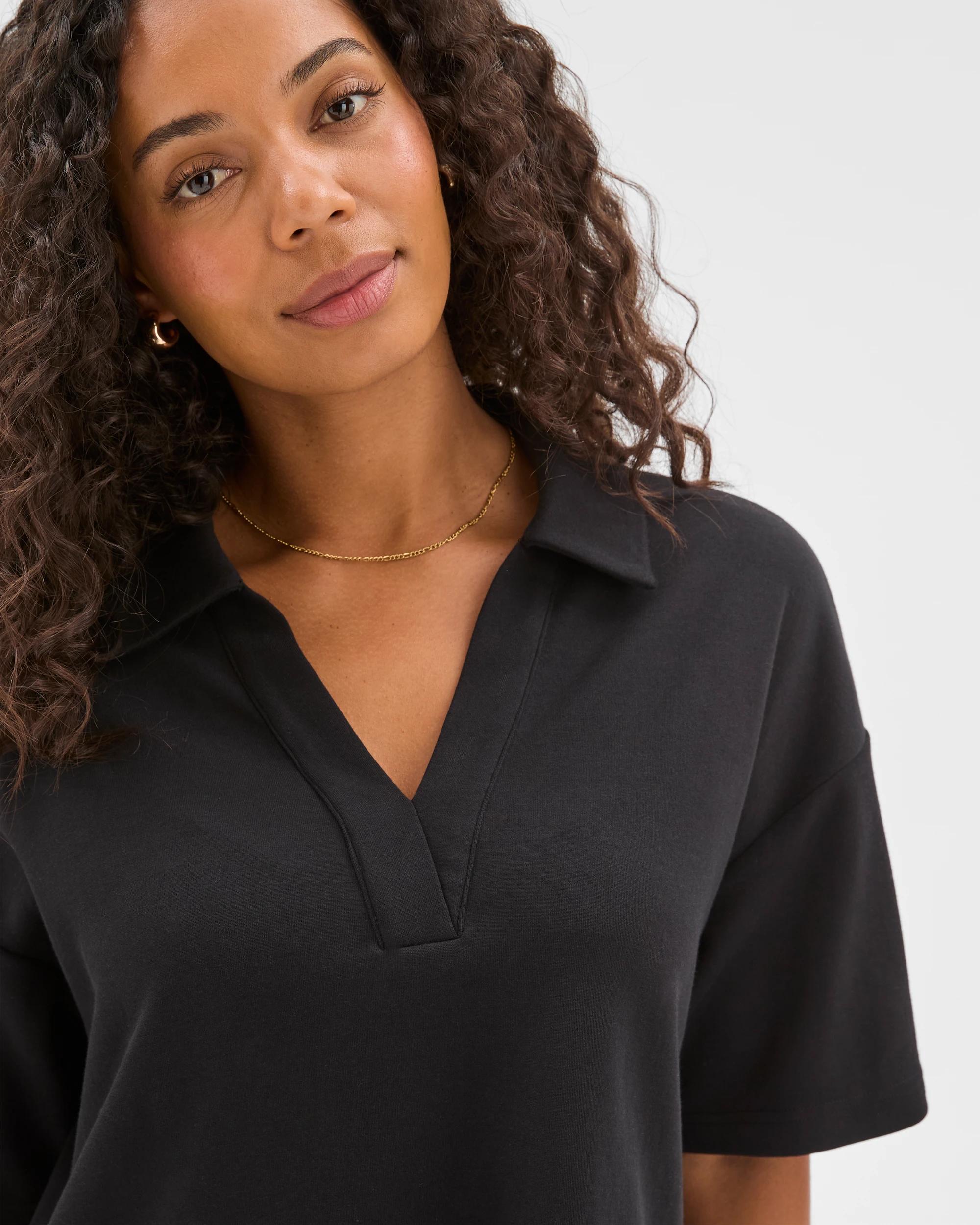 7 Target Woman Australian Cotton Blend Interlock Polo Neck T-Shirt BLACK, 7 of 7