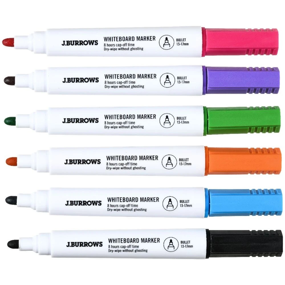 3 J.Burrows Whiteboard Markers Bullet Assorted 6 Pack, 3 of 3