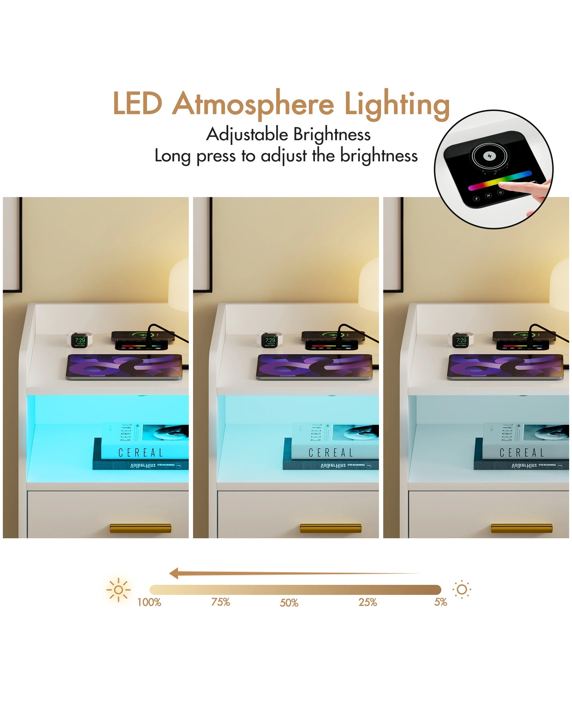 7 Advwin Bedside Table Set Of 2 Led Nightstand Wireless Charging Station, 7 of 8