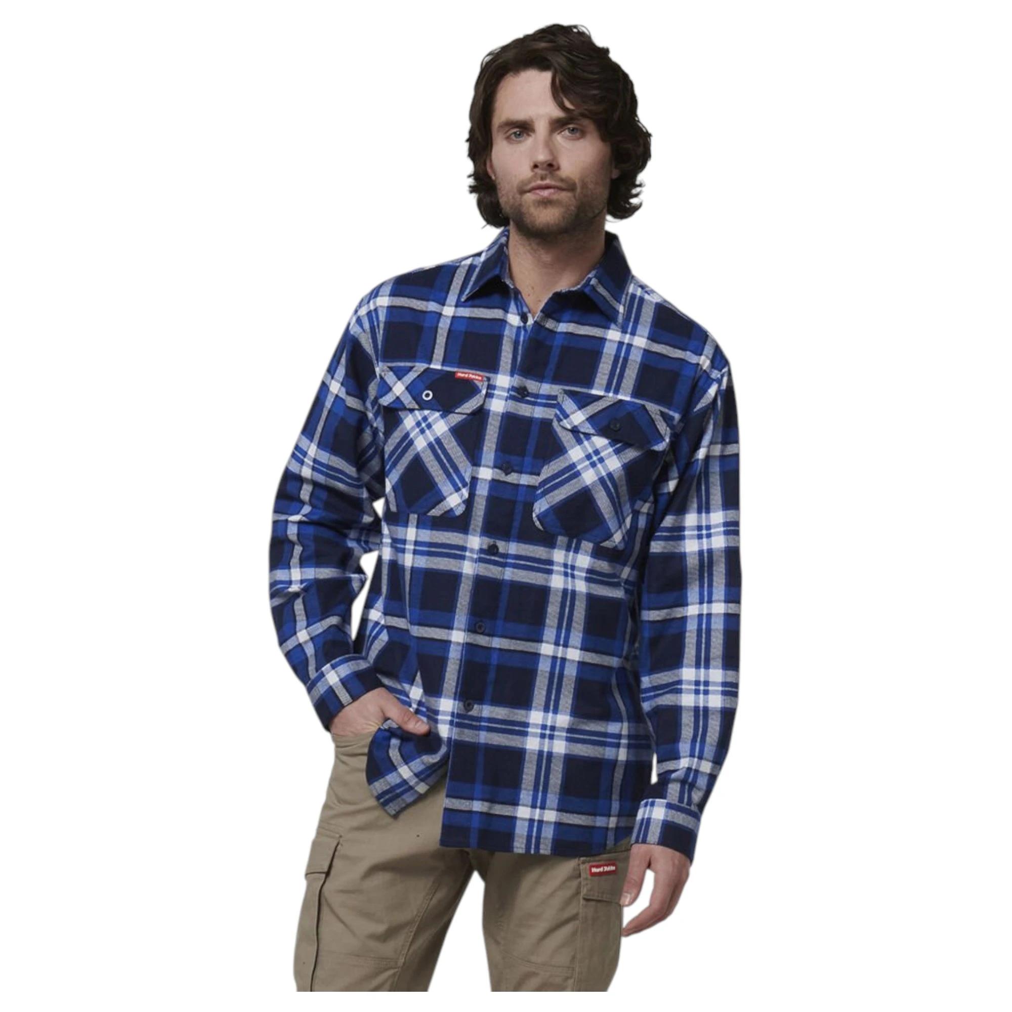 3 Hard Yakka Mens Long Sleeve Check Flannel Shirt Blue Check, 3 of 8