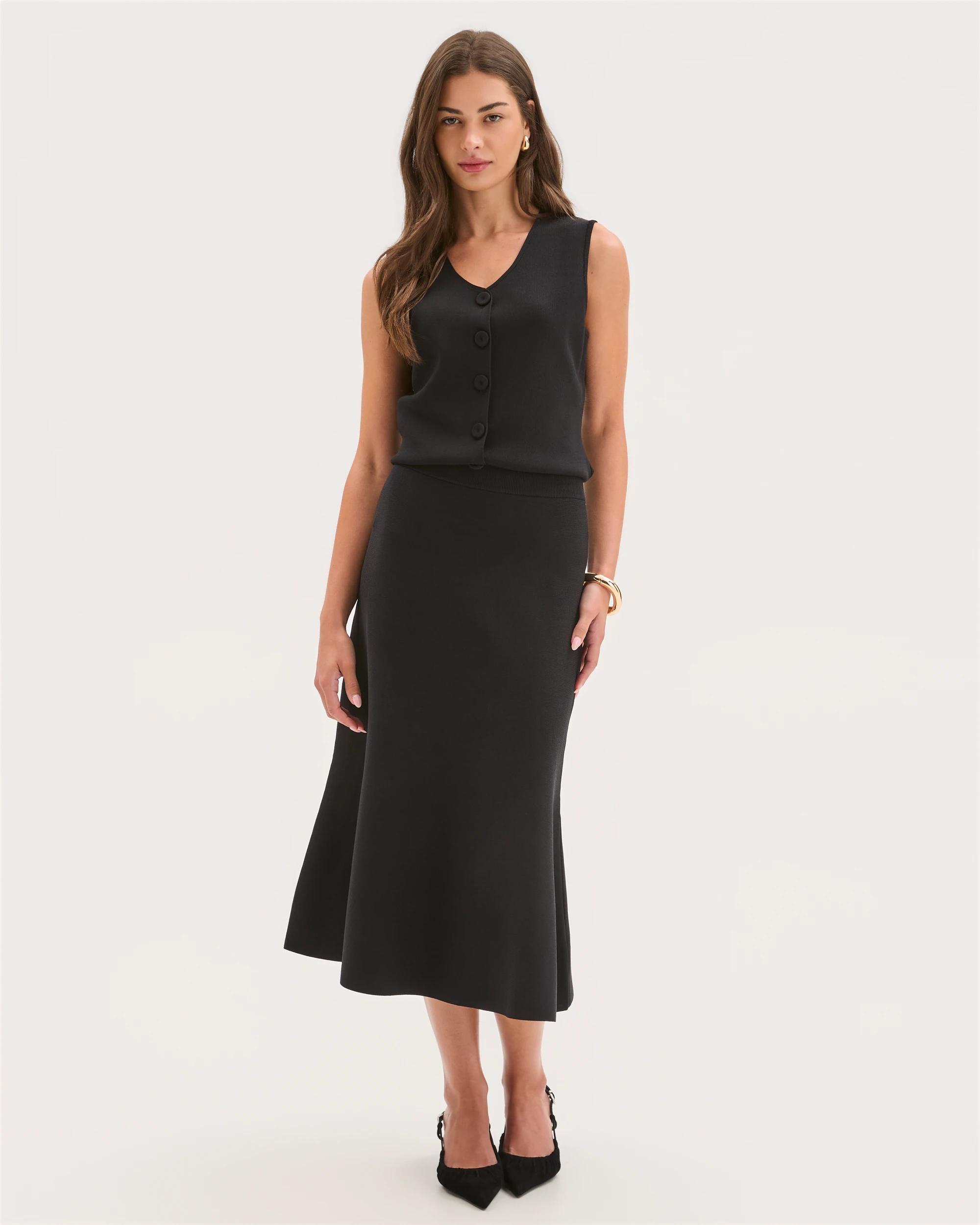 1 Target Petites Petites Crepe Knit Fit & Flare Skirt BLACK, 1 of 5