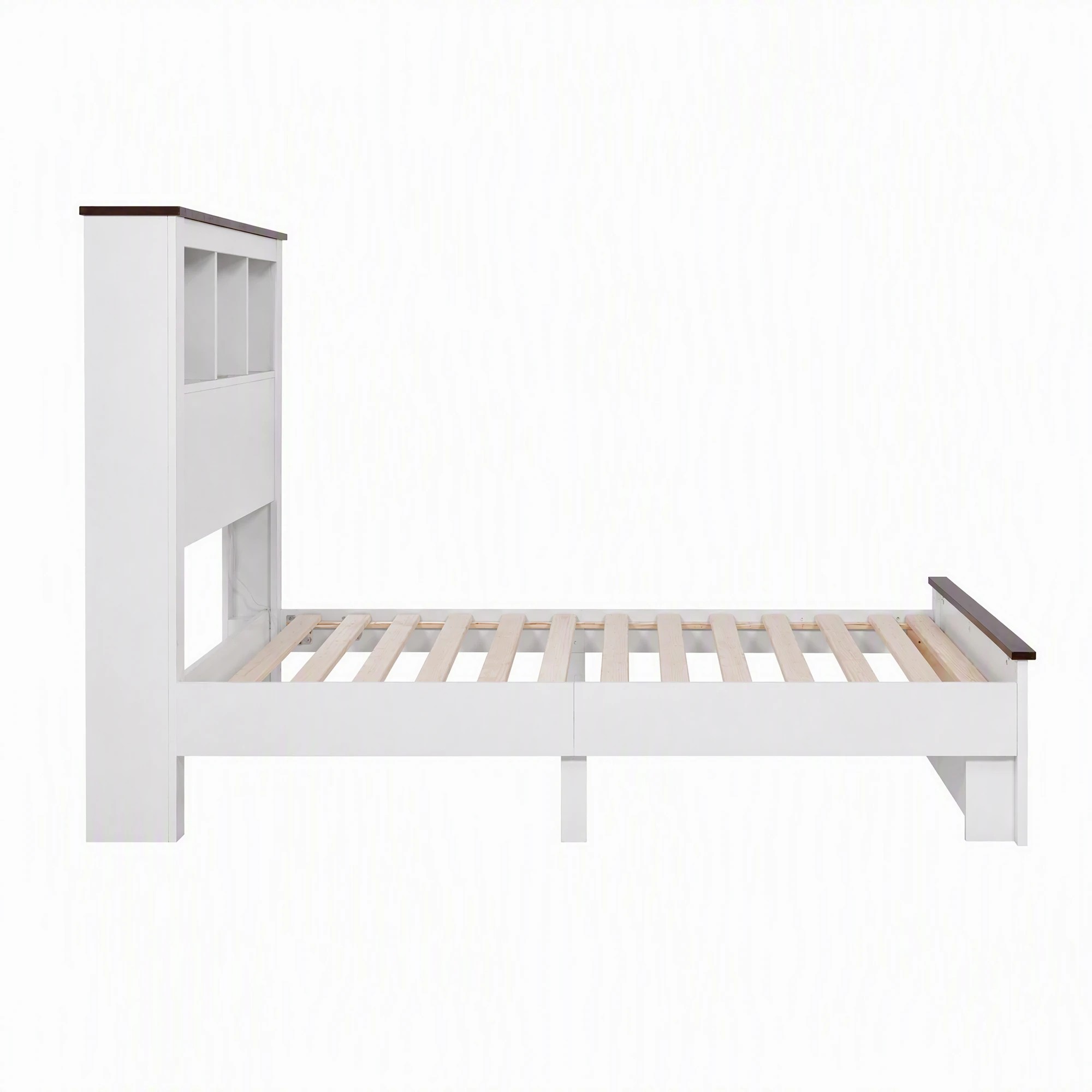 3 Artiss Bed Frame with Storage Bookcase Headboard and Footboard, - Single Bed - White, 3 of 9